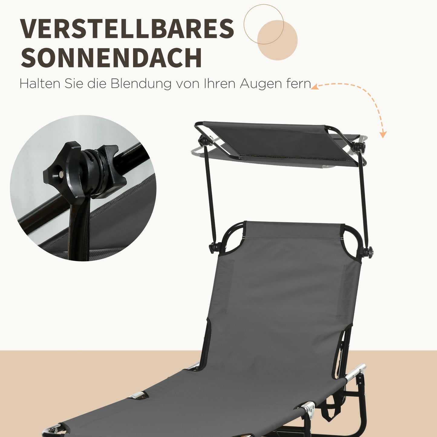 Foldable Sun Lounger Set with Canopy, 5-Position Backrest