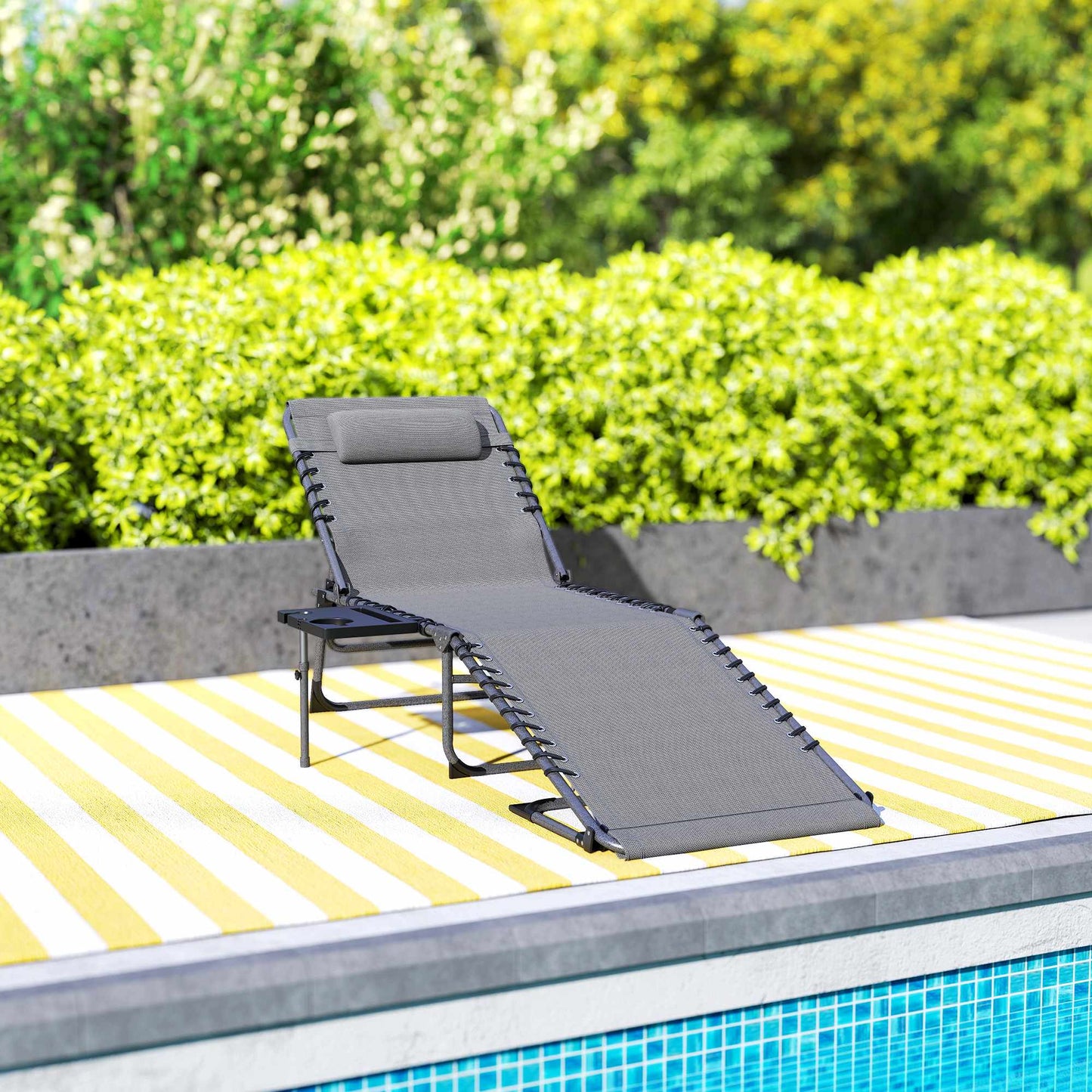 Foldable Sun Lounger with Adjustable Backrest & Pillow