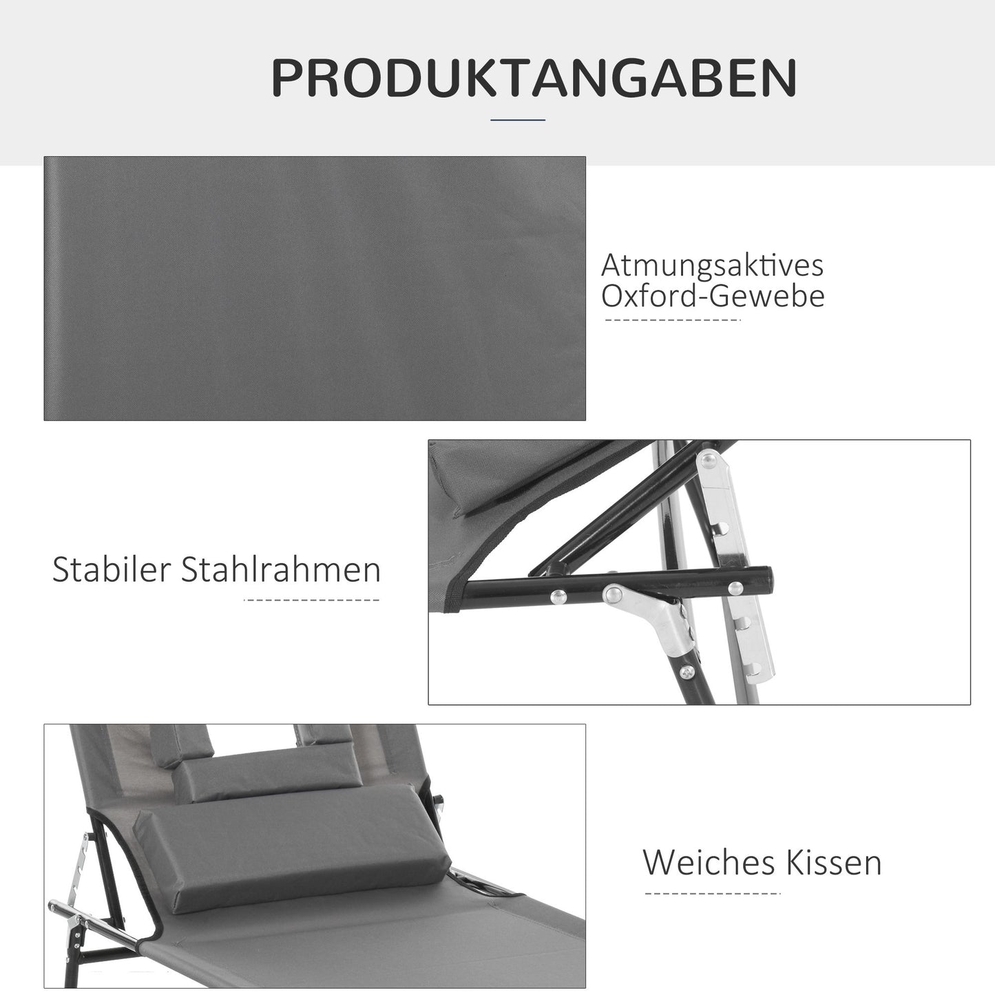 Foldable Sun Lounger with Face Hole, Dark Grey, Steel Frame