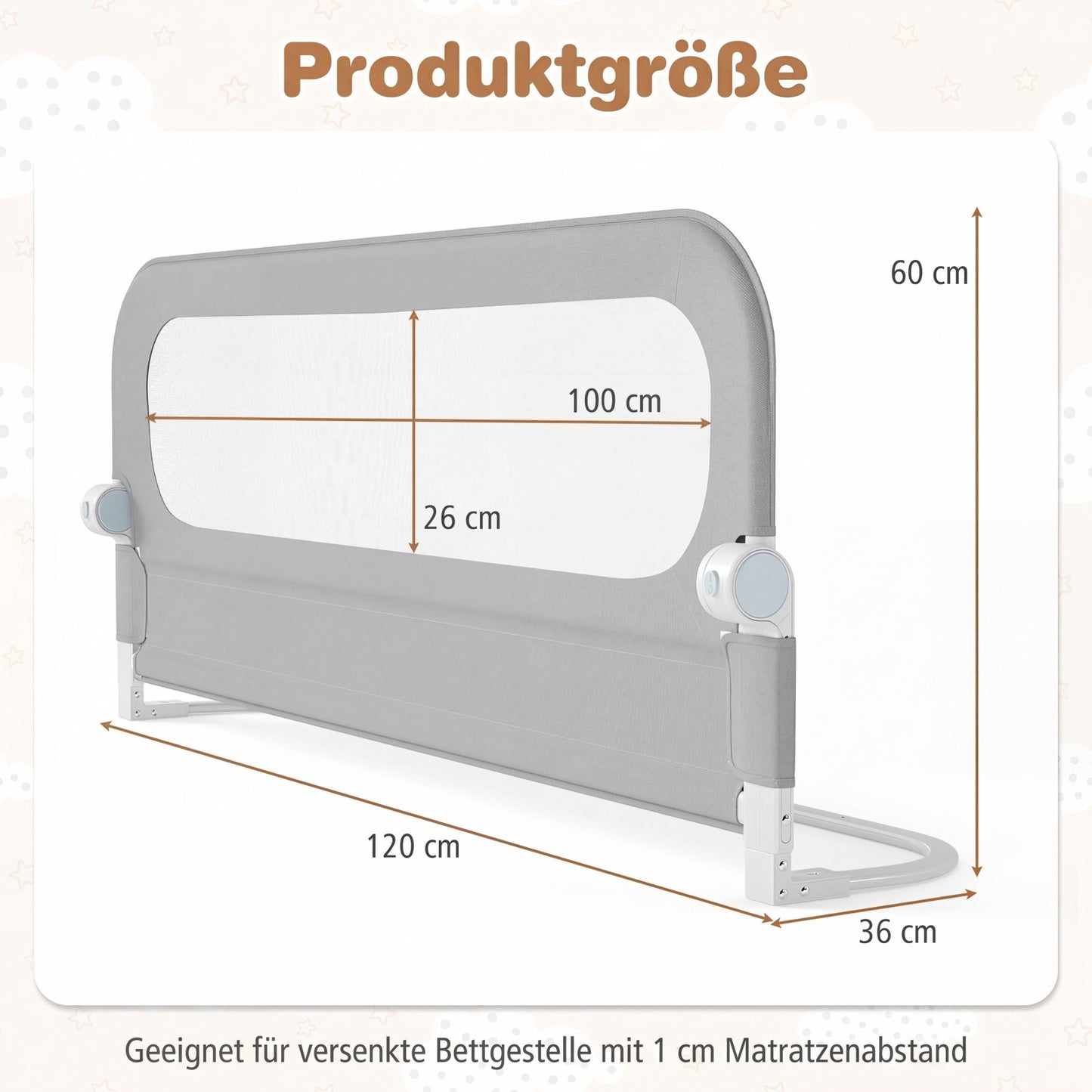 Foldable Toddler Bed Rail, 120x60 cm, Removable Cover