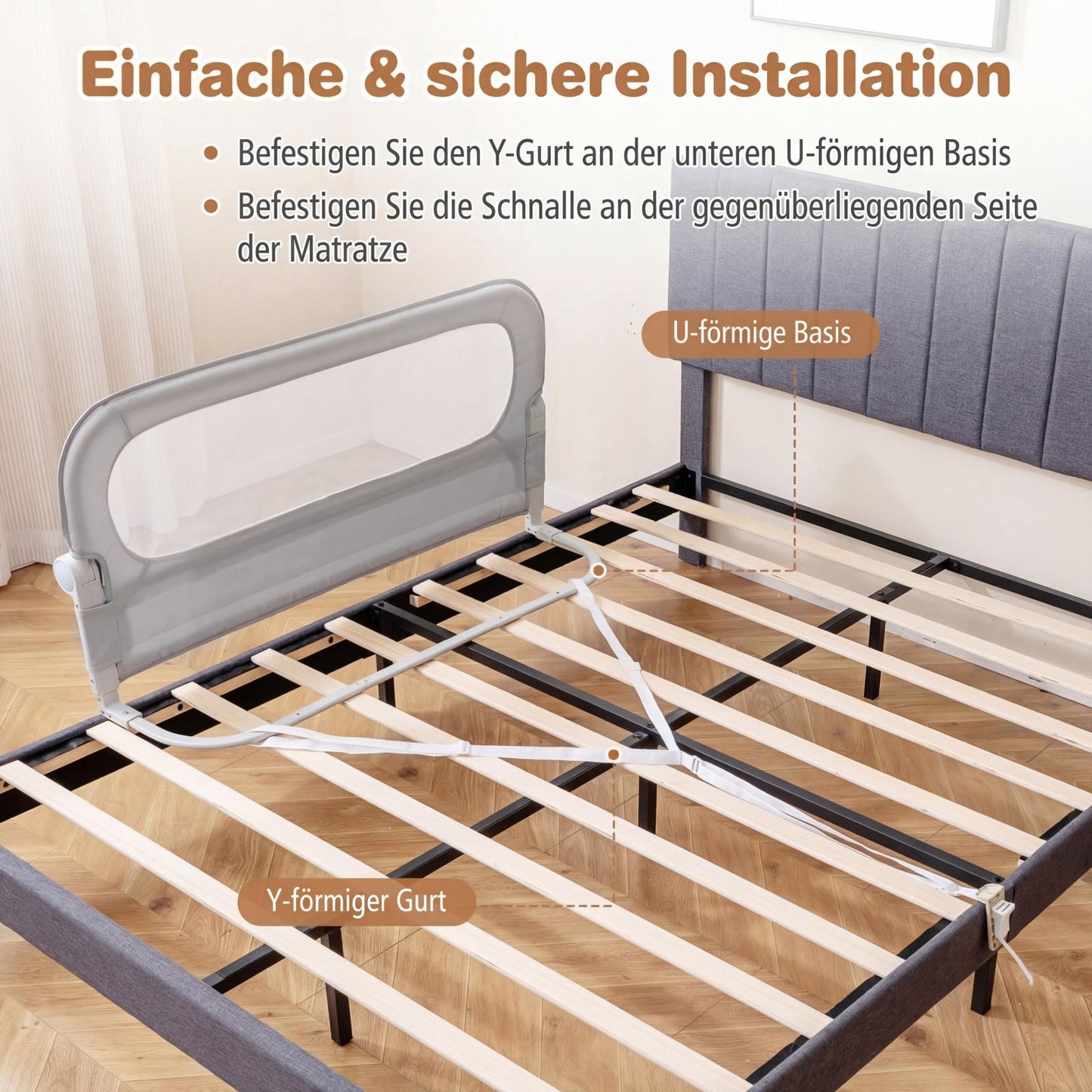 Foldable Toddler Bed Rail, 120x60 cm, Removable Cover
