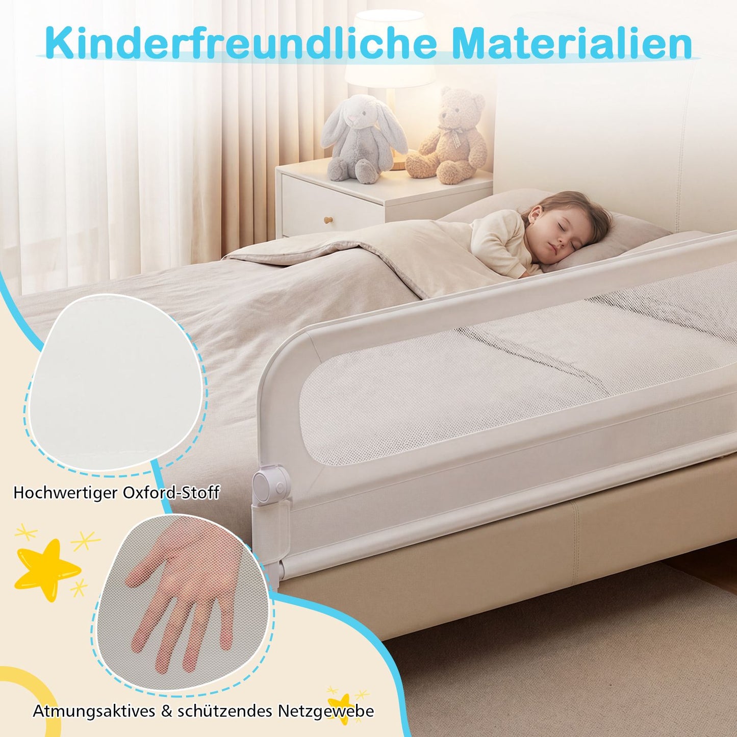 Foldable Toddler Bed Rail with Removable Cover, 148 cm