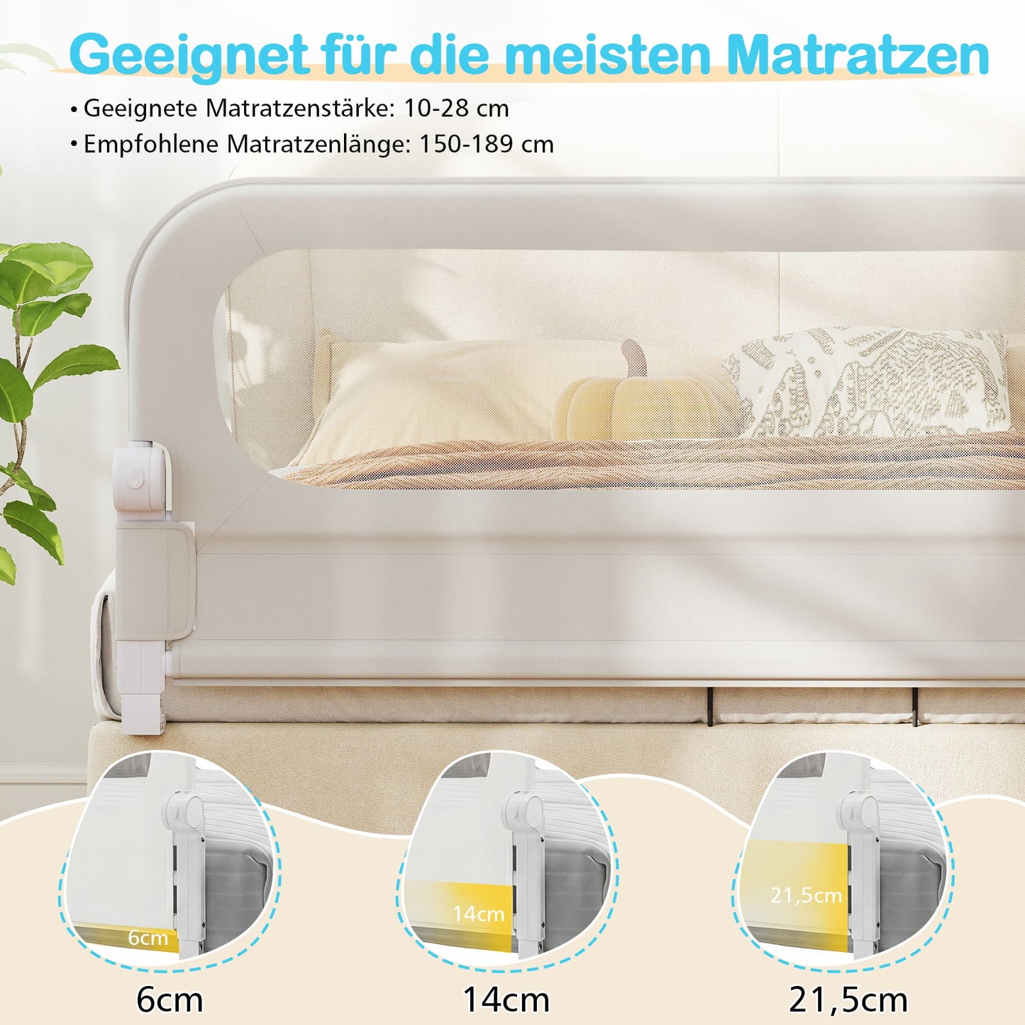 Foldable Toddler Bed Rail with Removable Cover, 148 cm