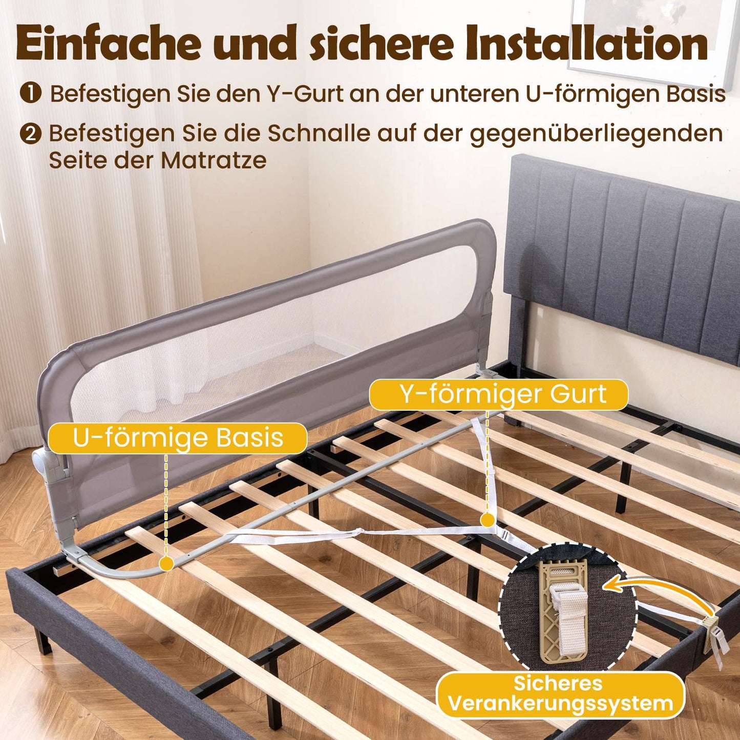 Foldable Toddler Bed Rail with Removable Cover, 178 cm