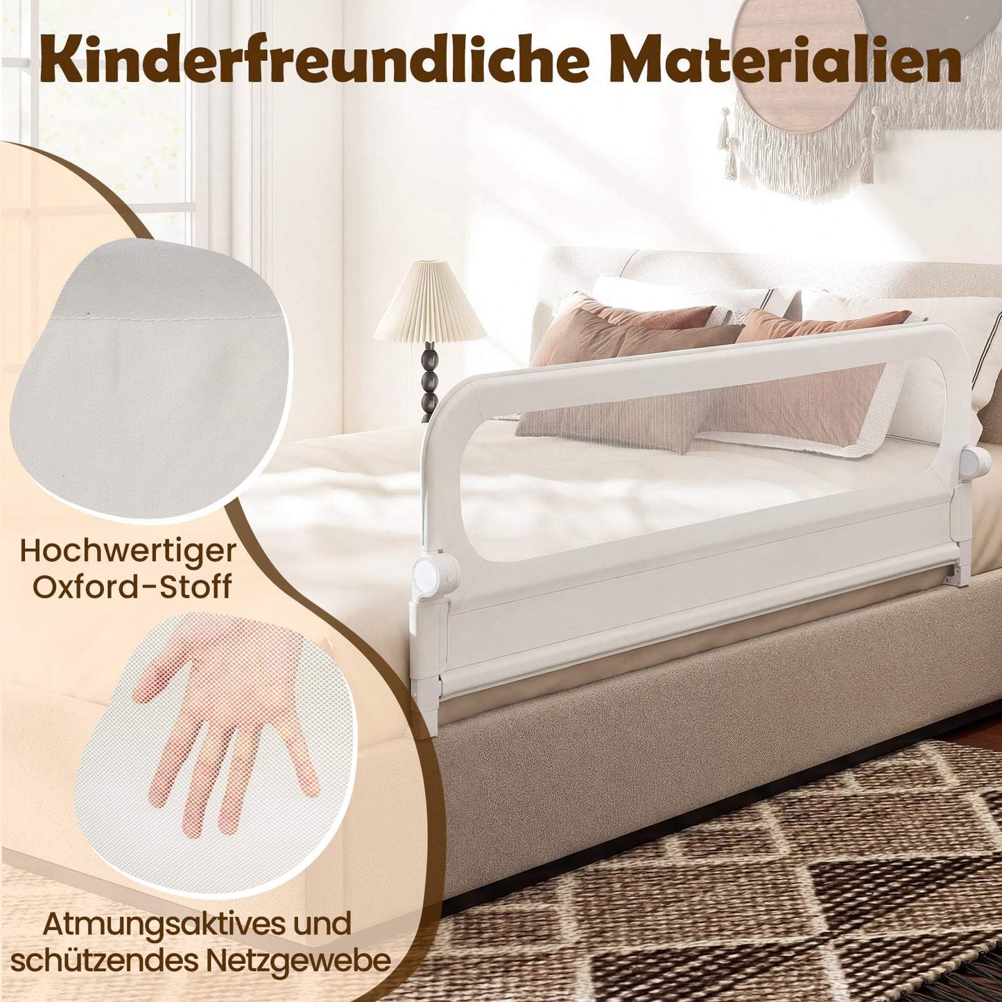 Foldable Toddler Bed Rail with Removable Cover, 178 cm