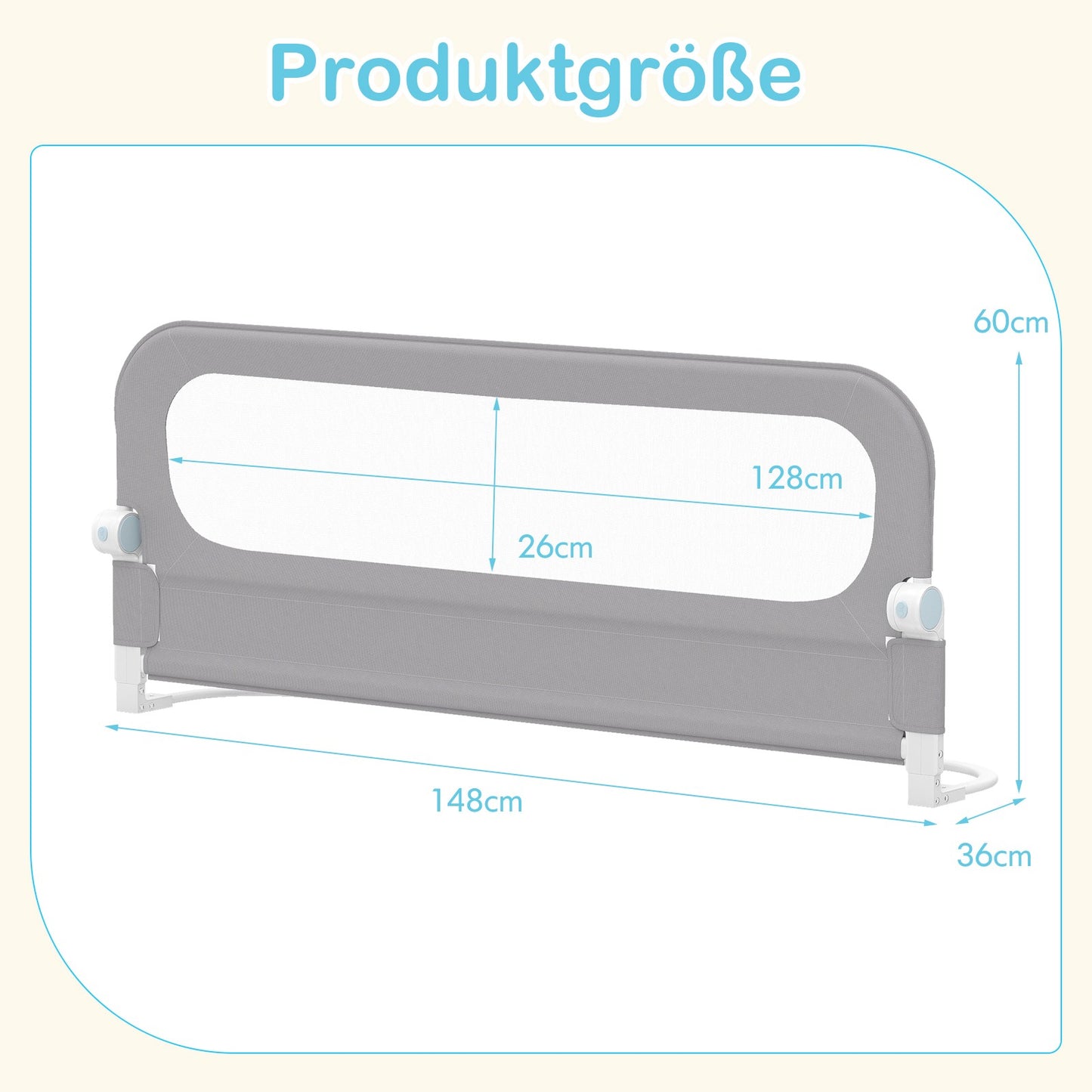Foldable Toddler Bed Rail with Removable Oxford Cover, Grey