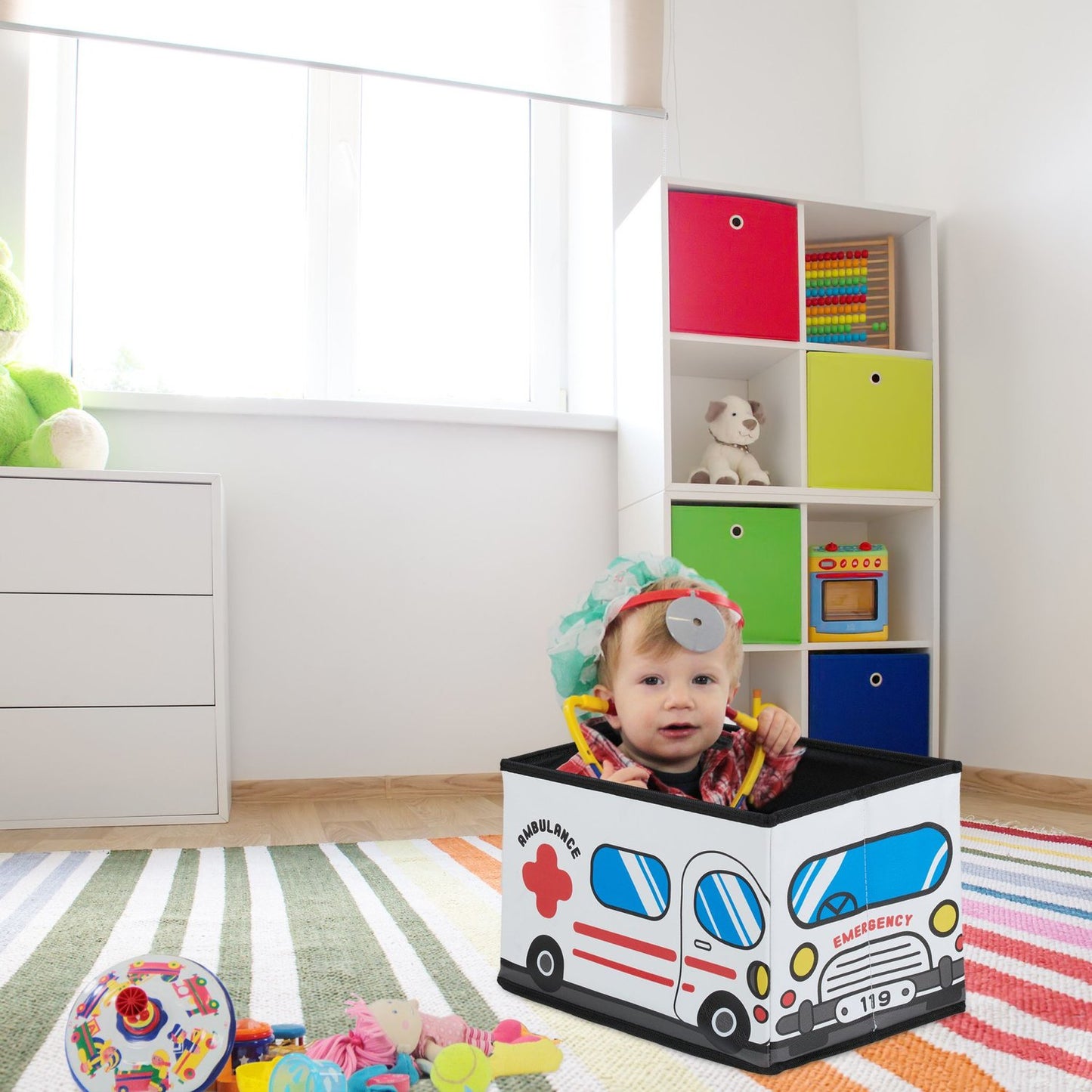 Foldable Toy Storage Box with Lid and Seat