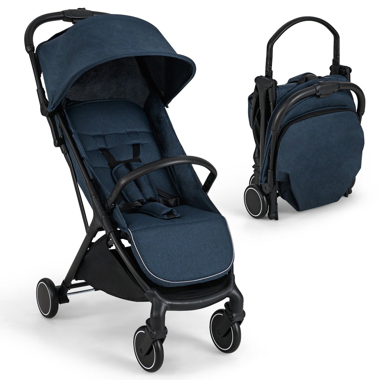 Foldable Travel Stroller with Recline, Adjustable Backrest