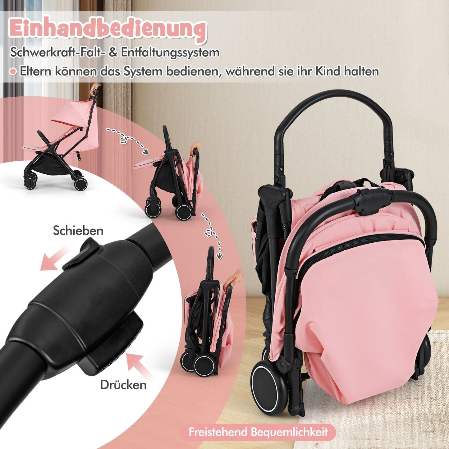 Foldable Travel Stroller with Recline, Adjustable Backrest