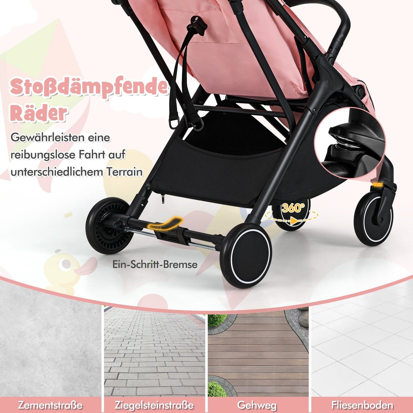 Foldable Travel Stroller with Recline, Adjustable Backrest