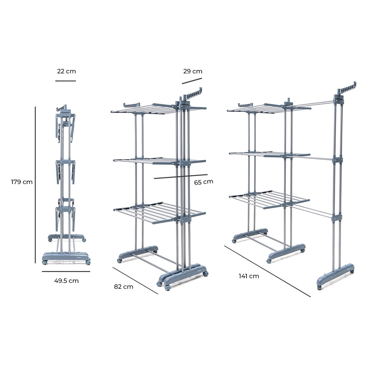 Foldable Vertical Clothes Drying Rack with Wheels, 30 Bars
