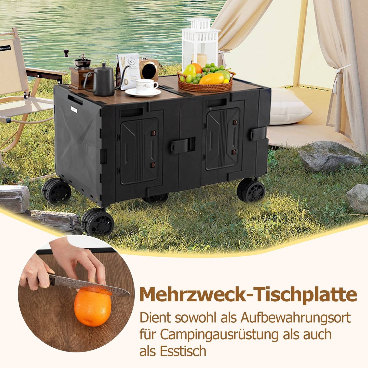 Foldable Wagon with Tabletop, Adjustable Handle, Black