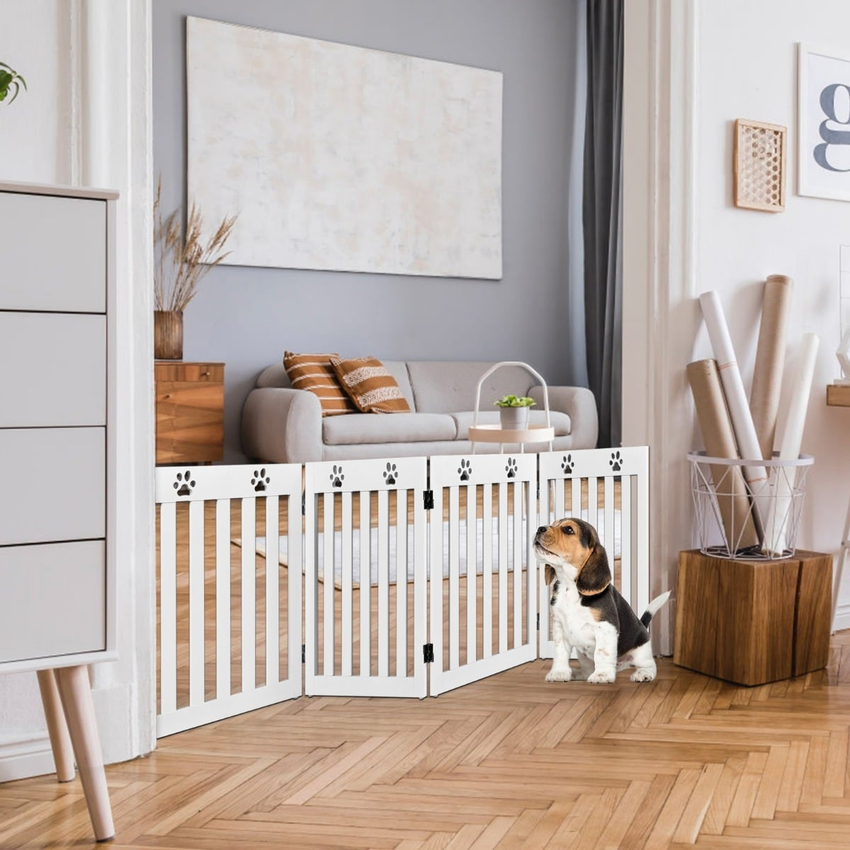 Foldable Wooden Pet Gate, 60 cm High, White