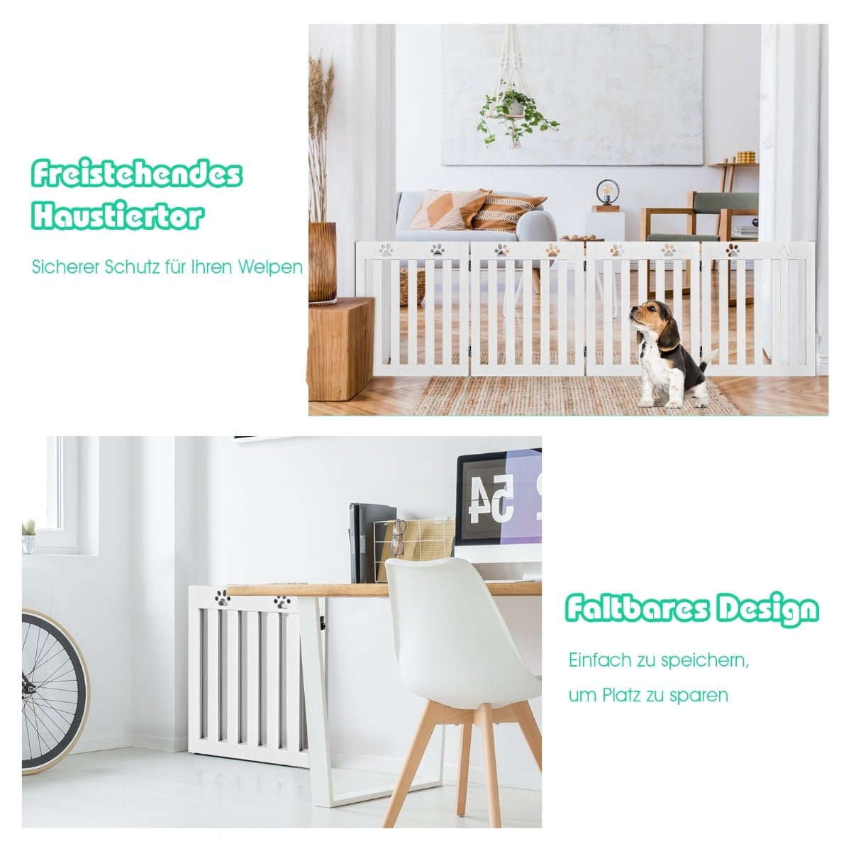 Foldable Wooden Pet Gate, 60 cm High, White