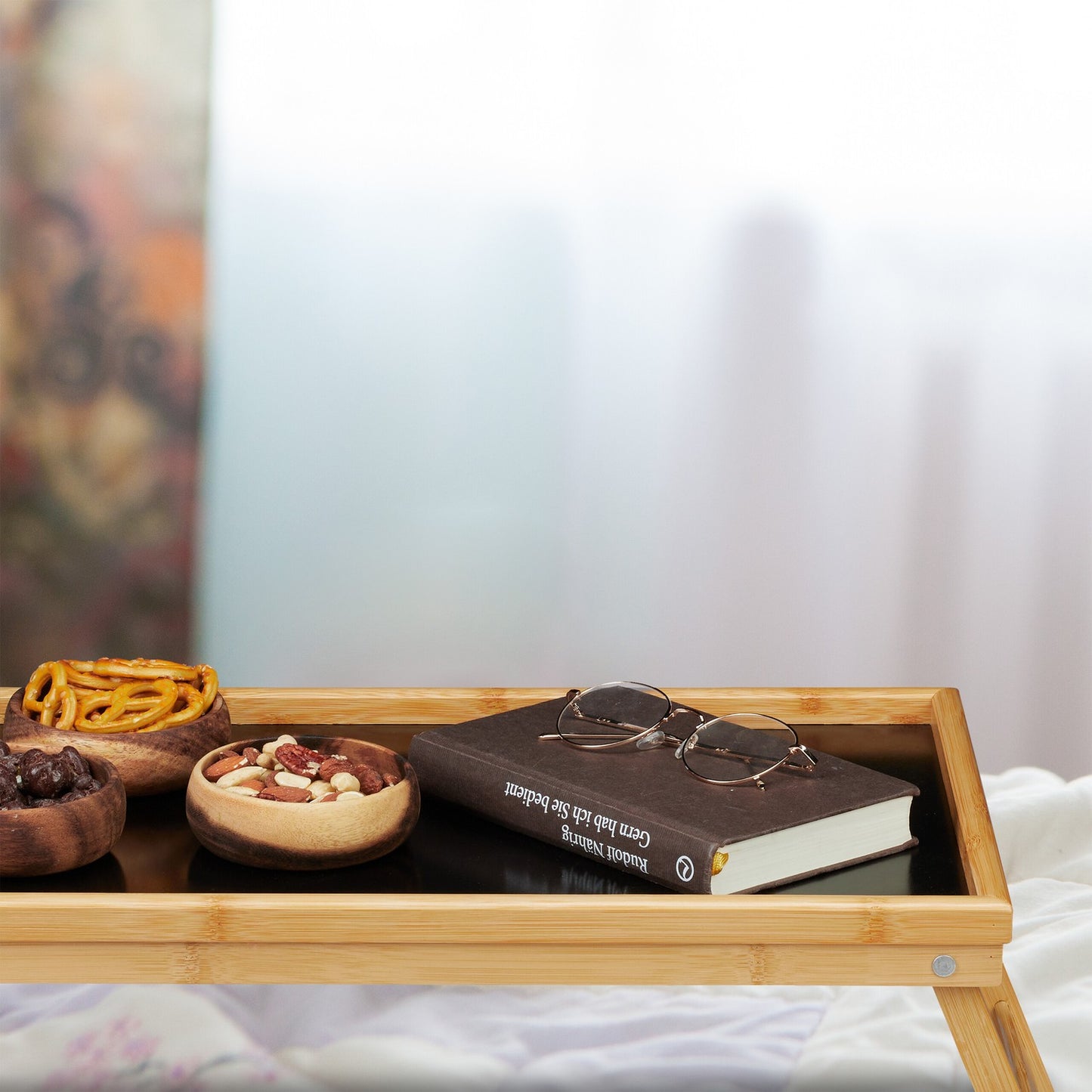 Foldable bamboo bed tray