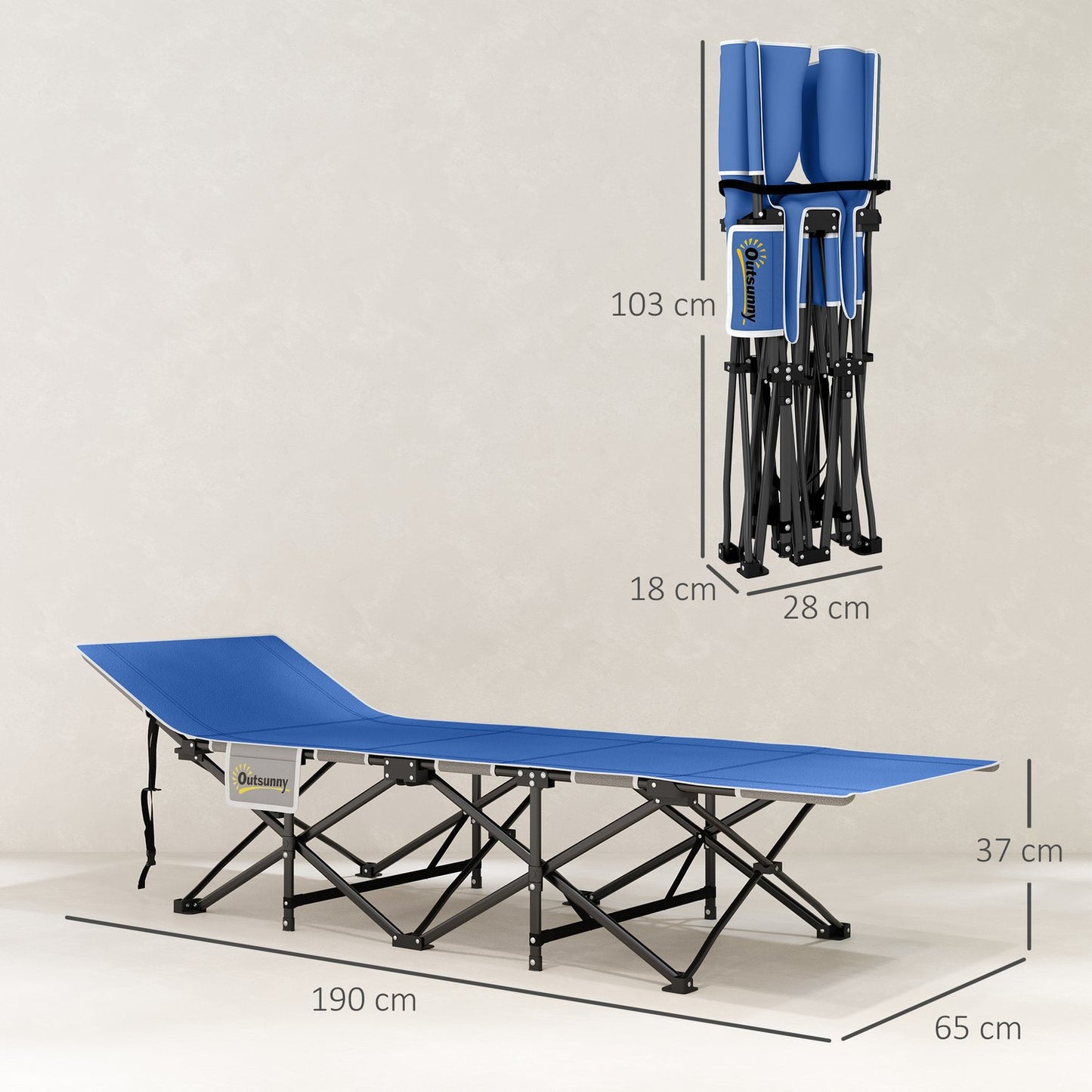 Folding camp bed with mattress and pillow - 190 cm, 150 kg limit