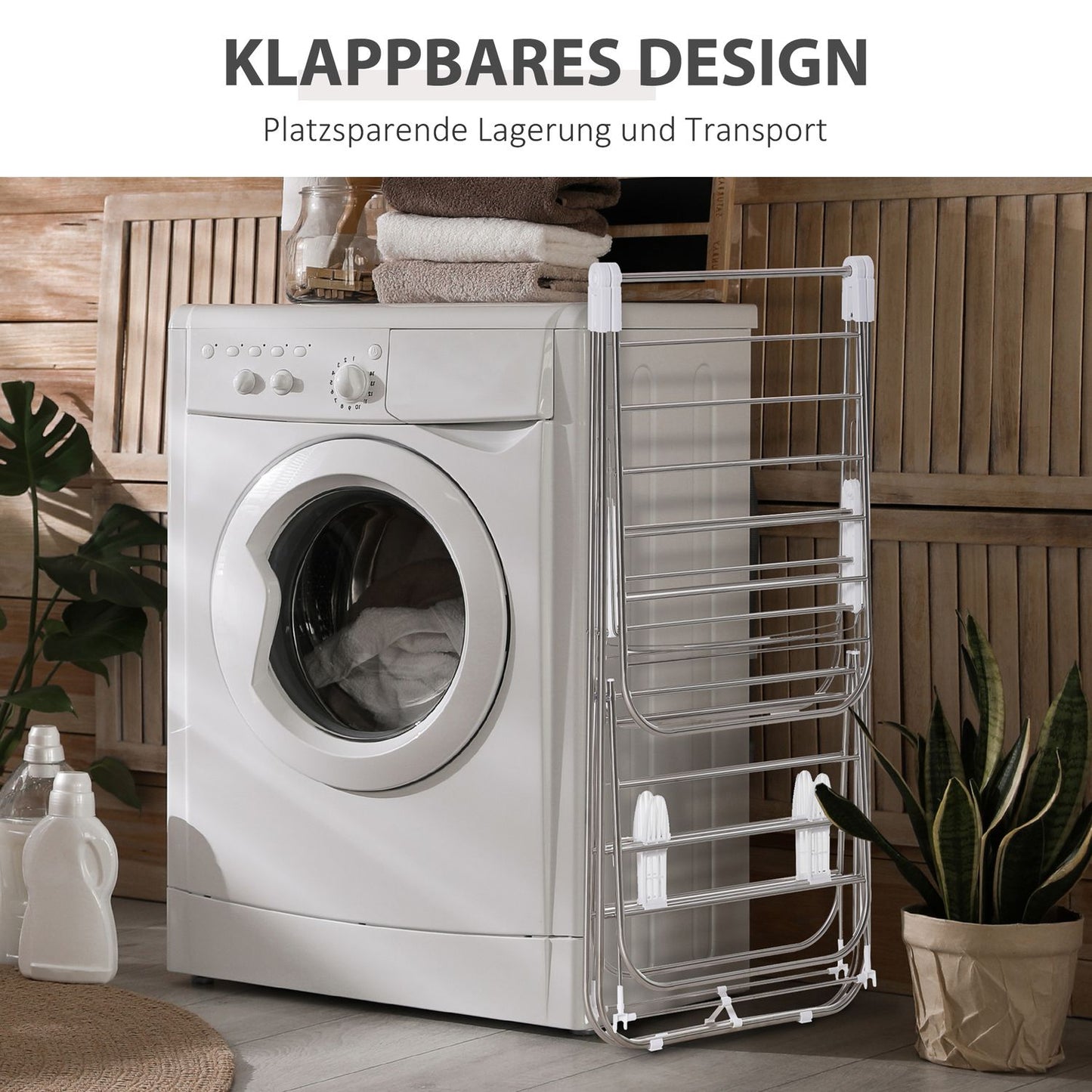 Foldable clothes airer, 3 levels, stainless steel, 138cm