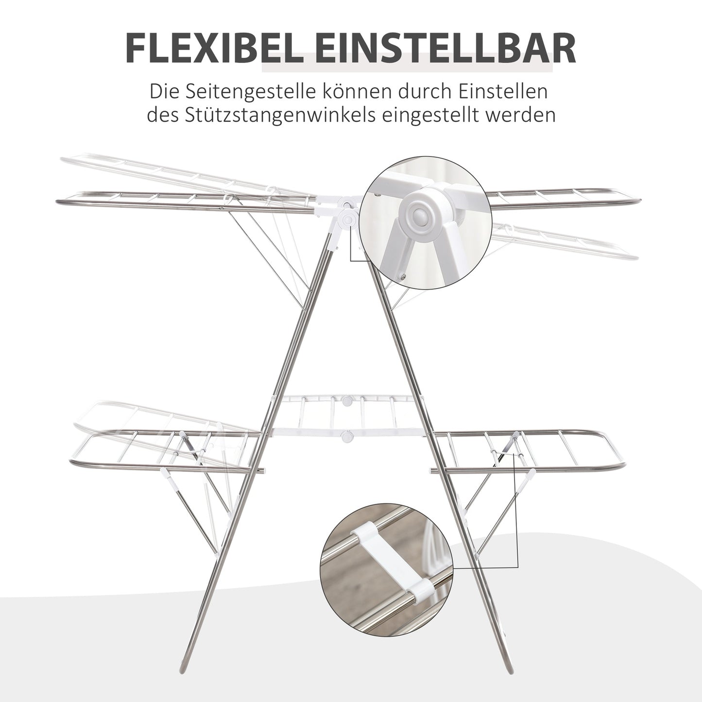 Foldable clothes airer, 3 levels, stainless steel, 138cm
