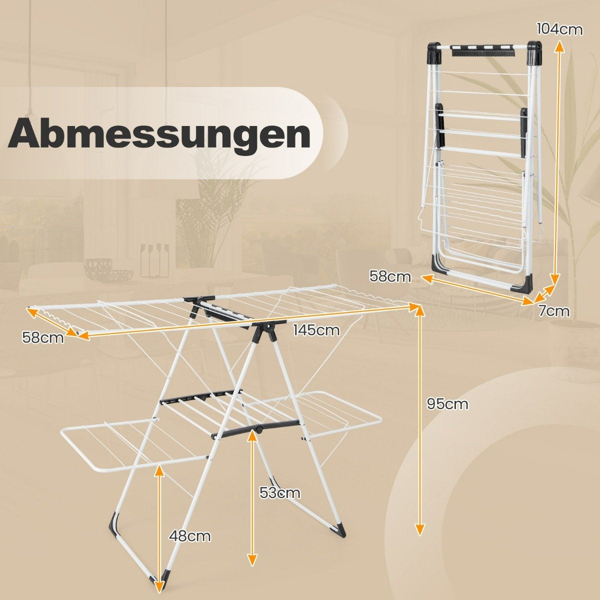 Foldable clothes dryer extendable with 2 levels drying rack laundry tower white