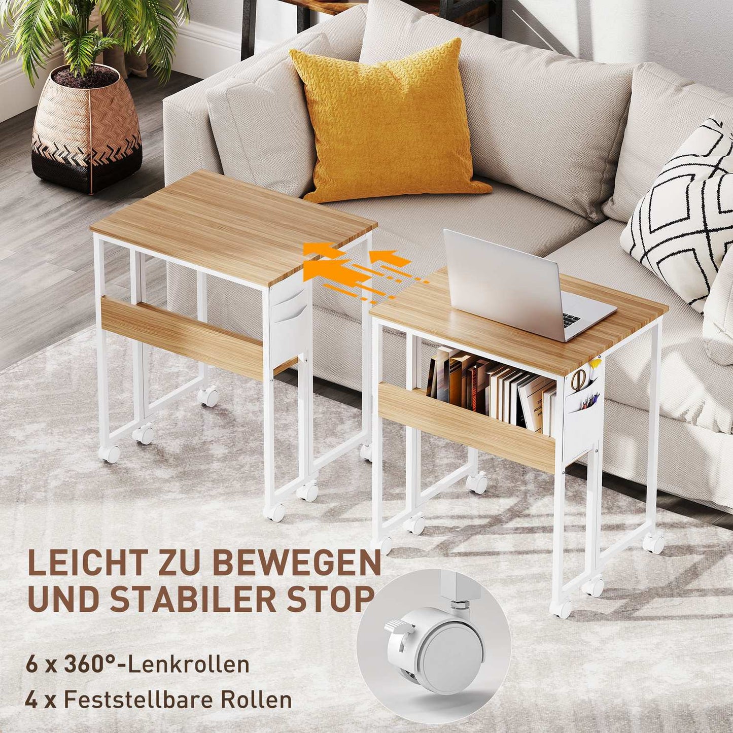 Foldable desk, convertible to side table, open shelf, natural