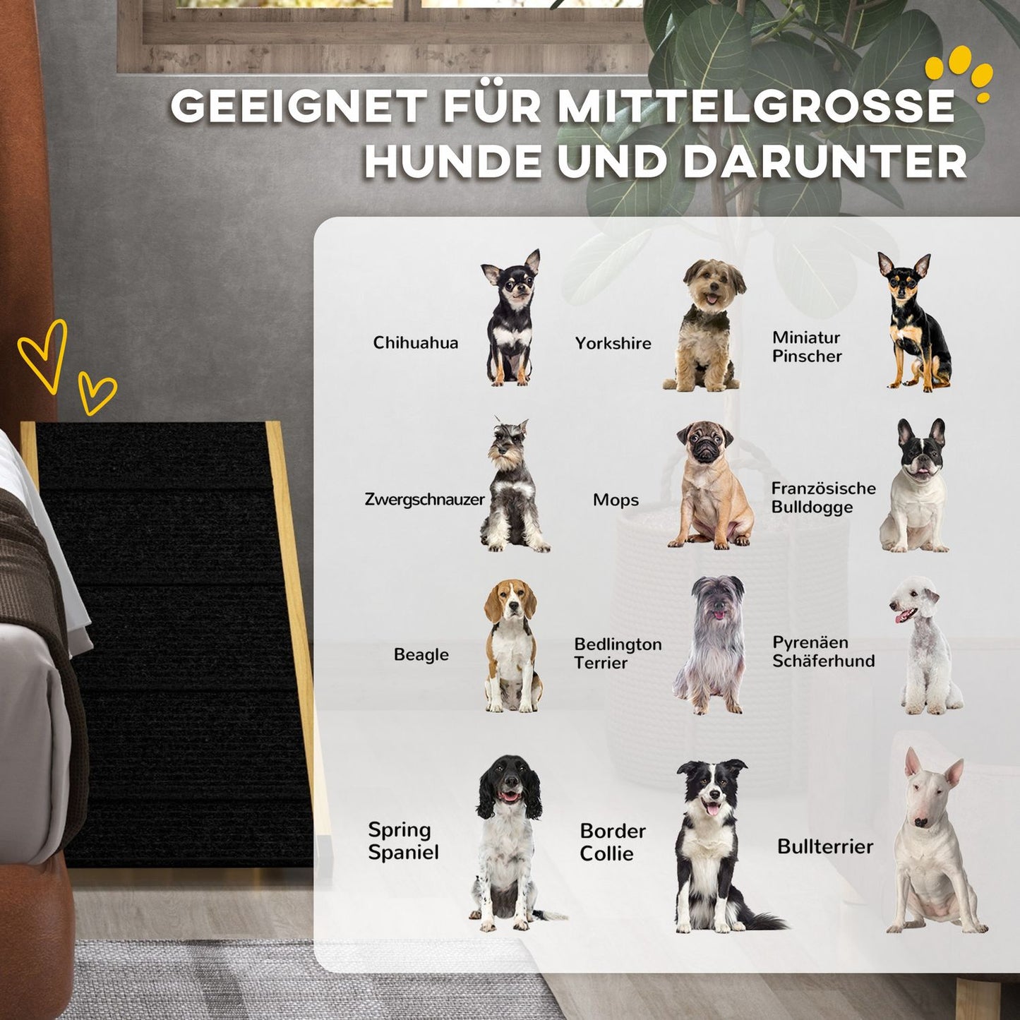 Adjustable collapsible dog ramp, non-slip, supports up to 15 kg