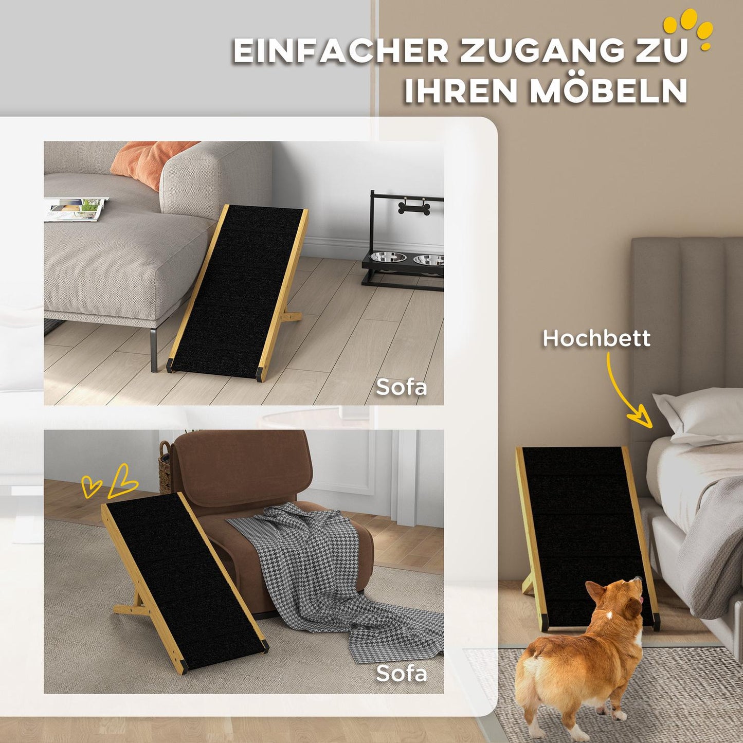 Adjustable collapsible dog ramp, non-slip, supports up to 15 kg