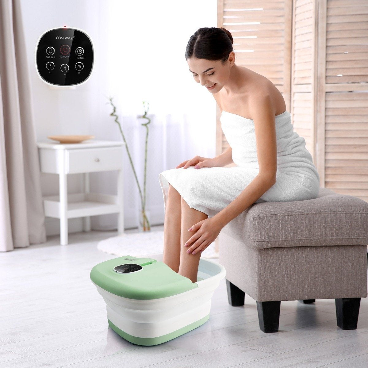 Foldable foot bath with heat foot bath with remote control massager 33.5 x 41 x 20.5 cm green