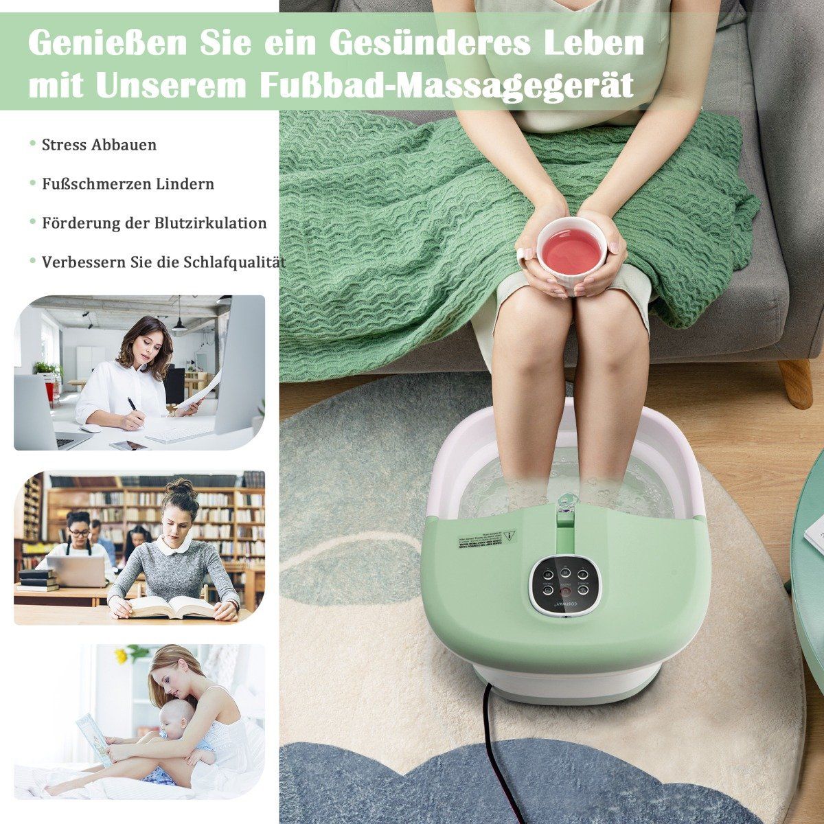 Foldable foot bath with heat foot bath with remote control massager 33.5 x 41 x 20.5 cm green