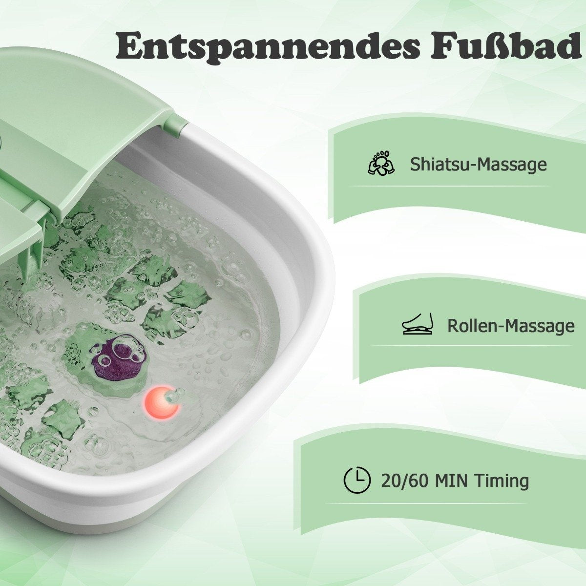 Foldable foot bath with heat foot bath with remote control massager 33.5 x 41 x 20.5 cm green