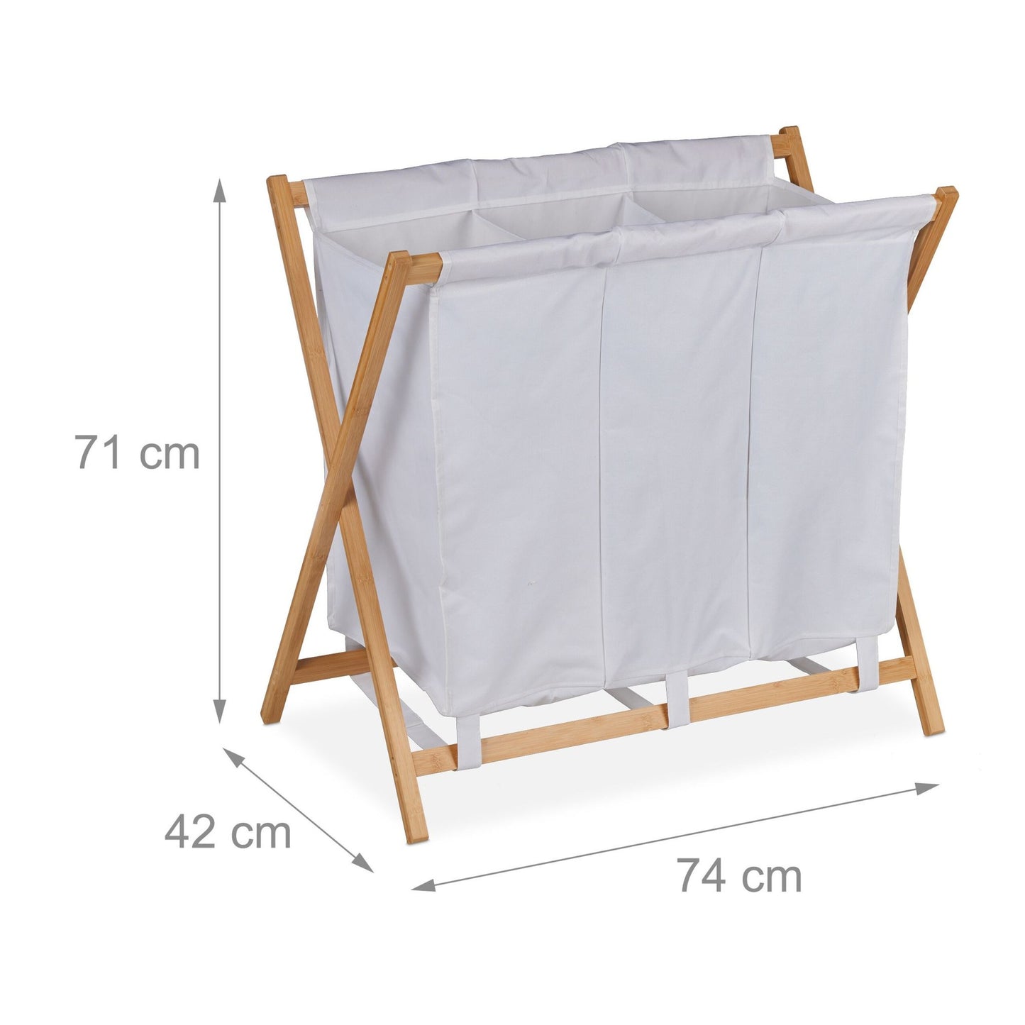 Foldable laundry basket with 3 compartments