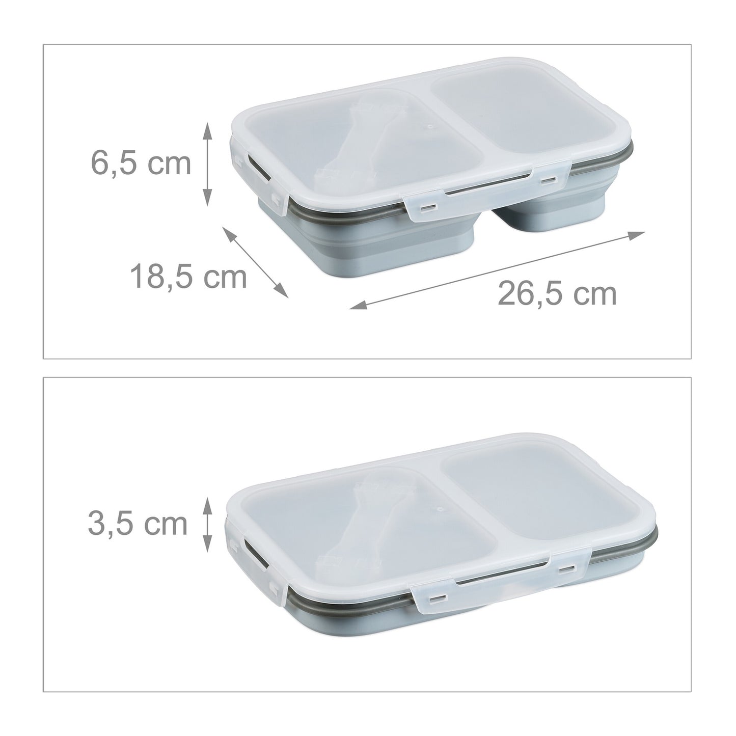 Foldable lunch box with 2 compartments