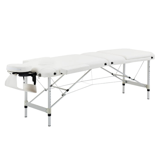 Height-adjustable massage table with cushion, white 215x60 cm