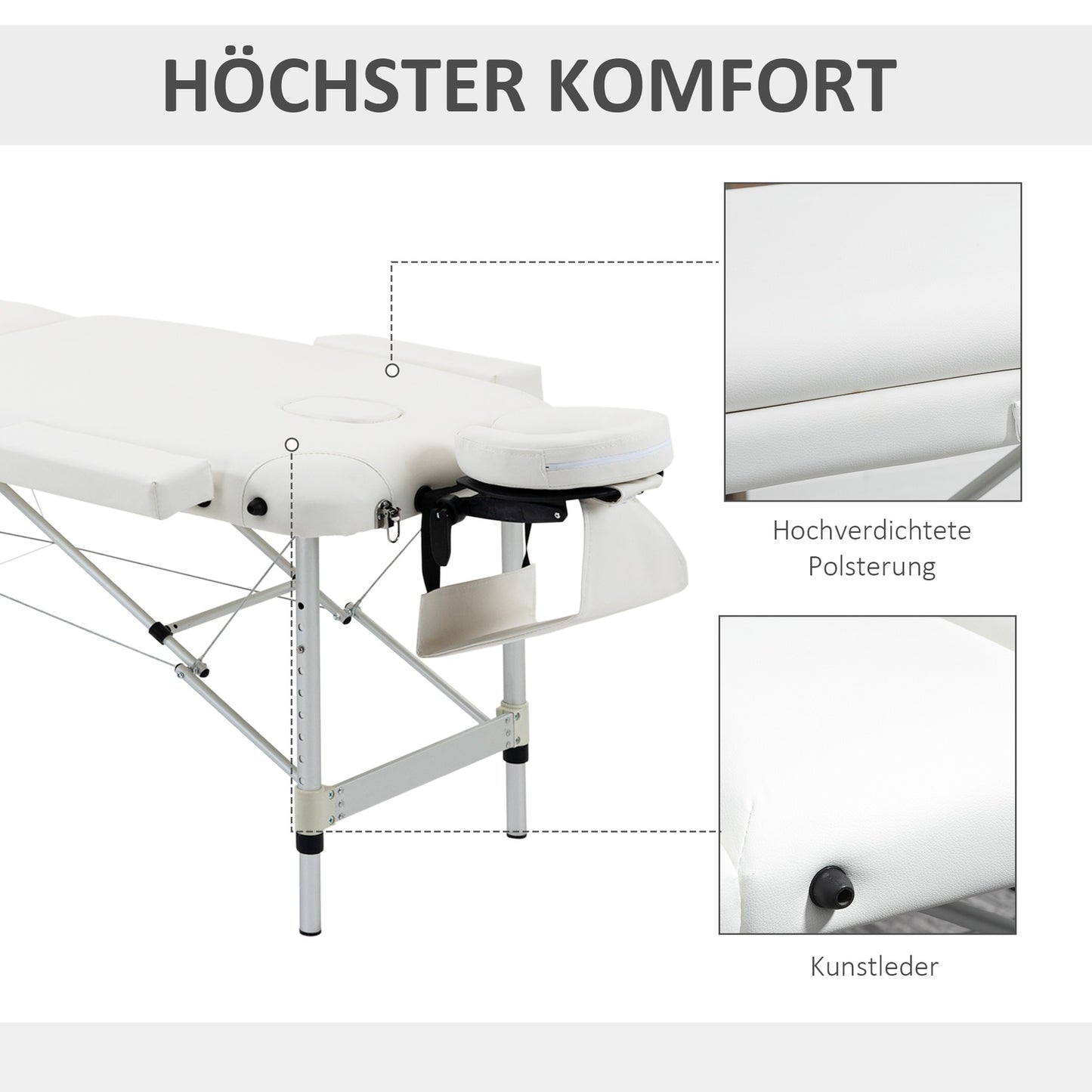 Height-adjustable massage table with cushion, white 215x60 cm