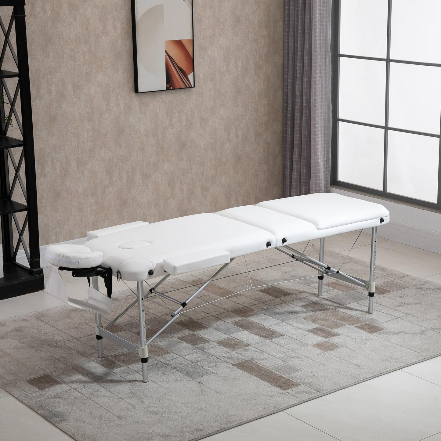 Height-adjustable massage table with cushion, white 215x60 cm