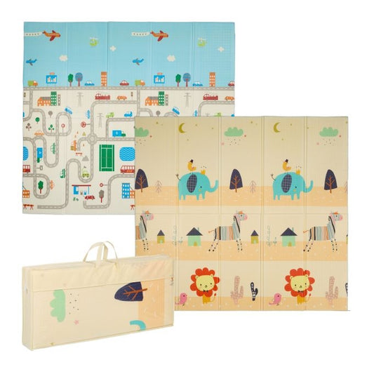 Foldable play mat animals and road