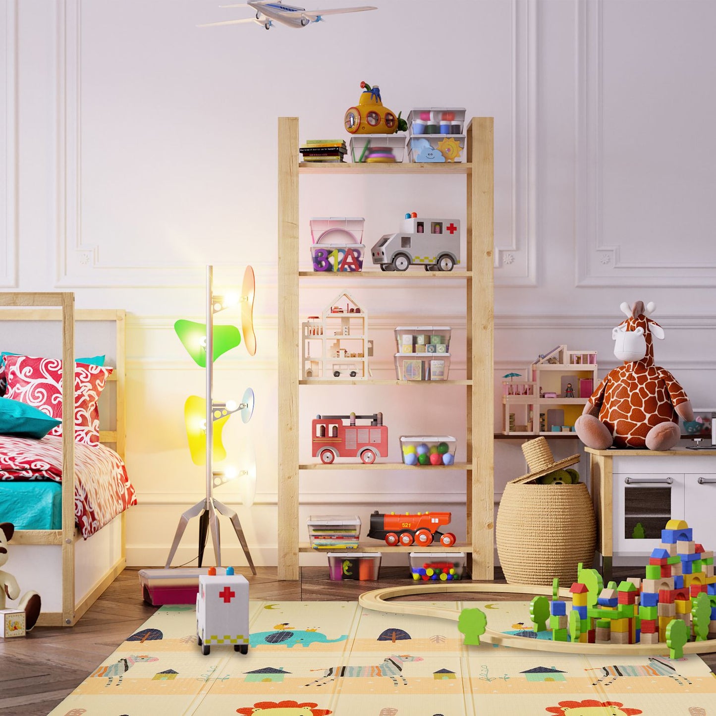 Foldable play mat animals and road