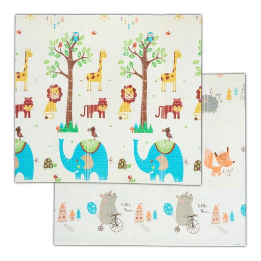 Foldable play mat with animal motifs