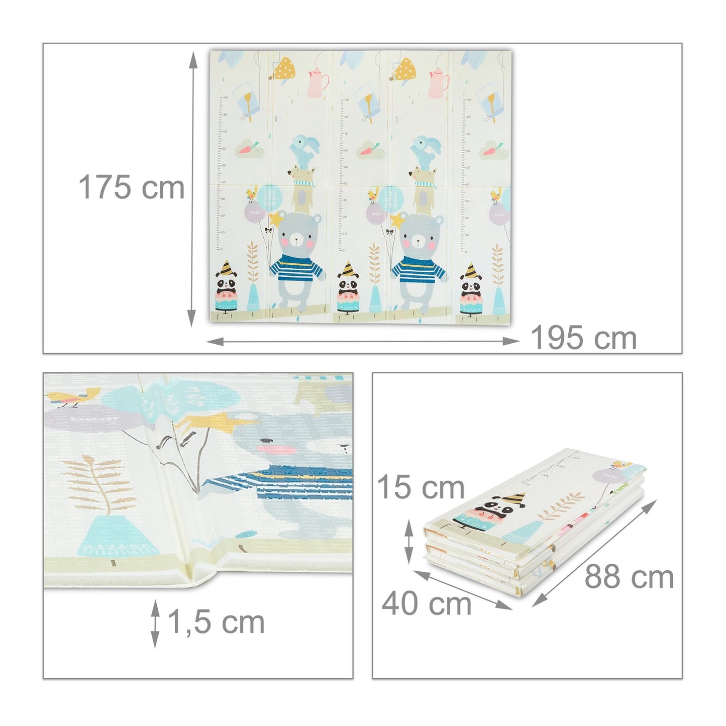 Foldable play mat with animal motifs