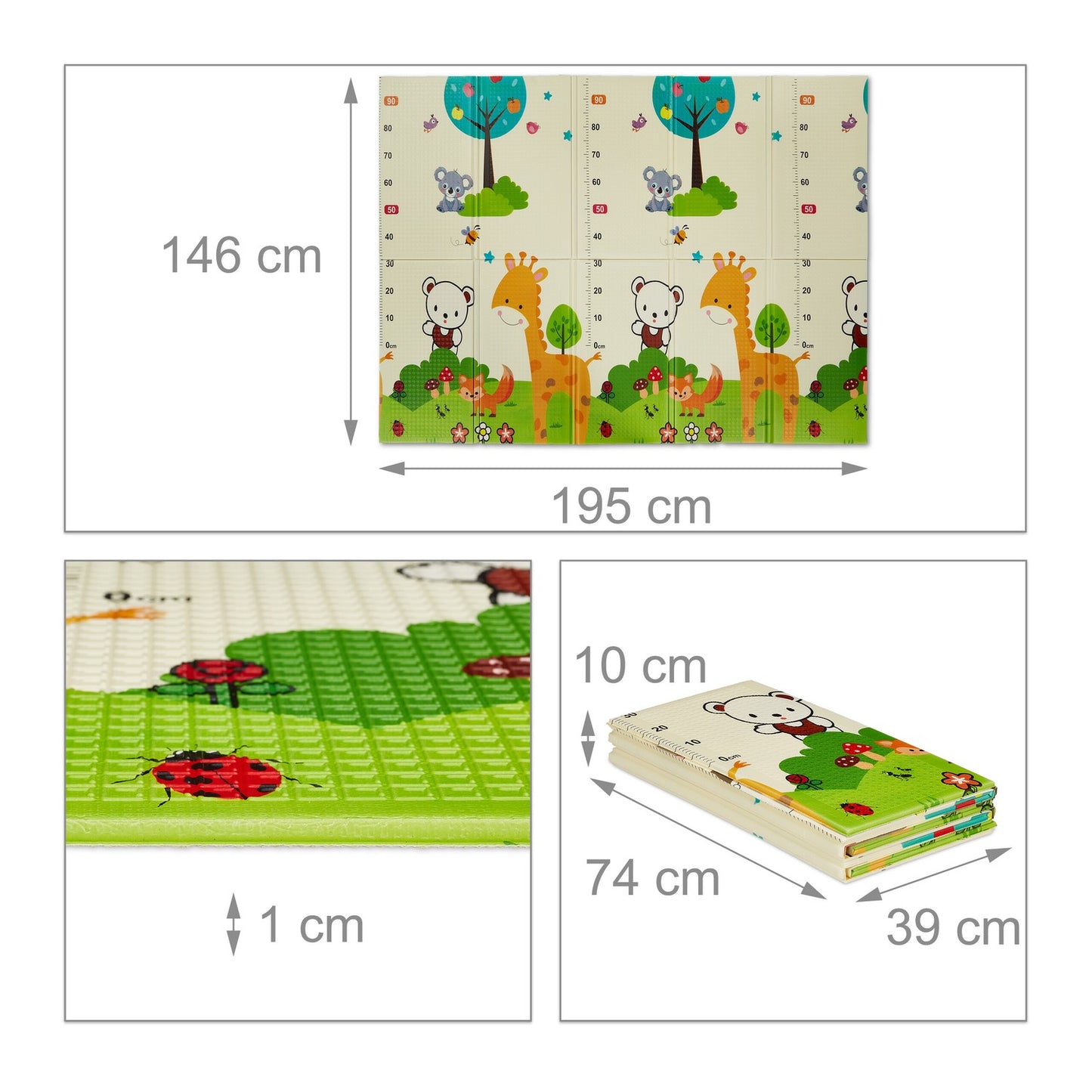 Foldable play mat with animal motifs