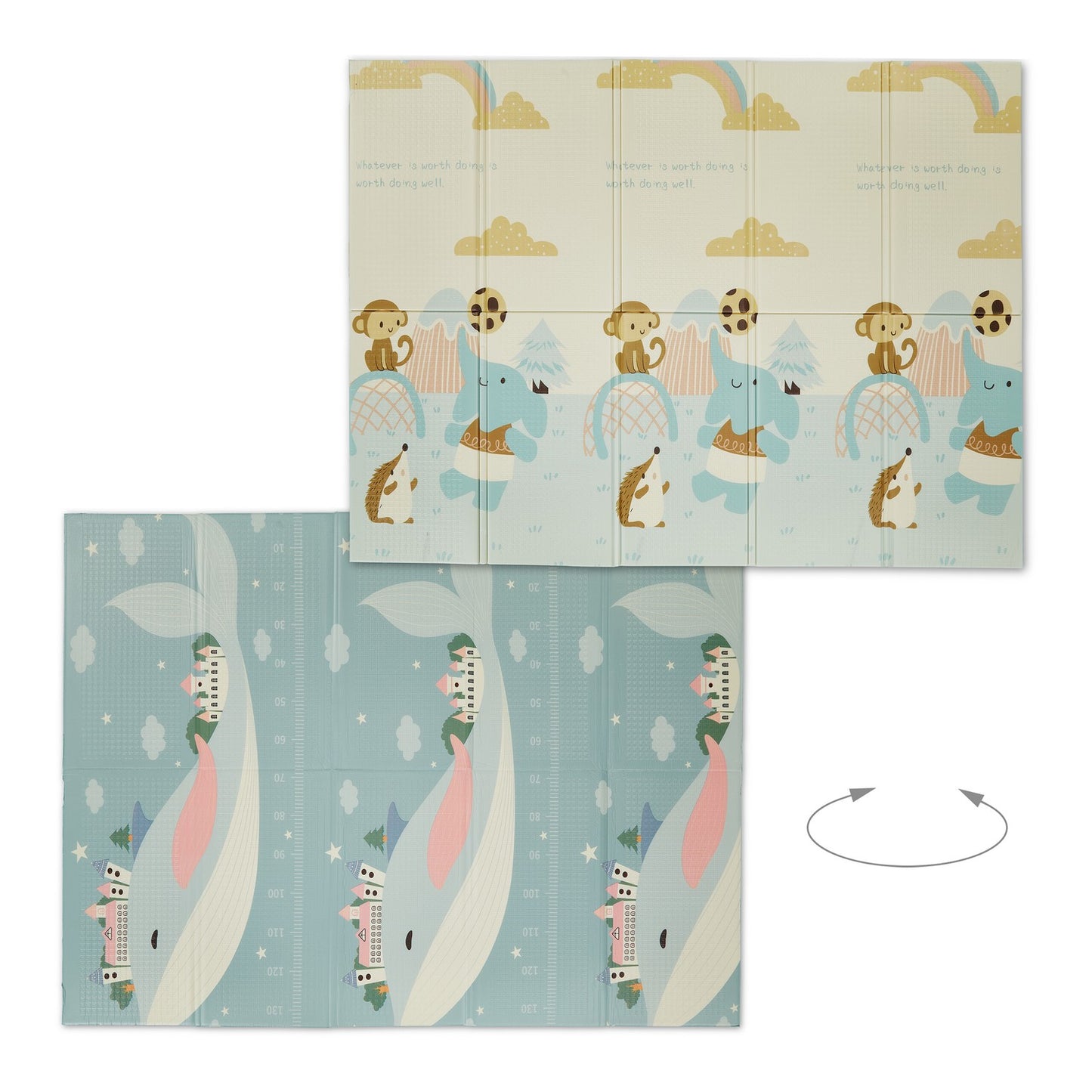 Foldable play mat with animal motifs