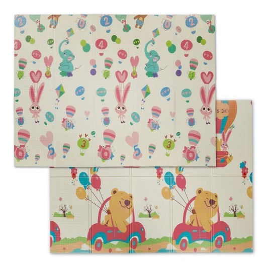 Foldable play mat with animal motifs