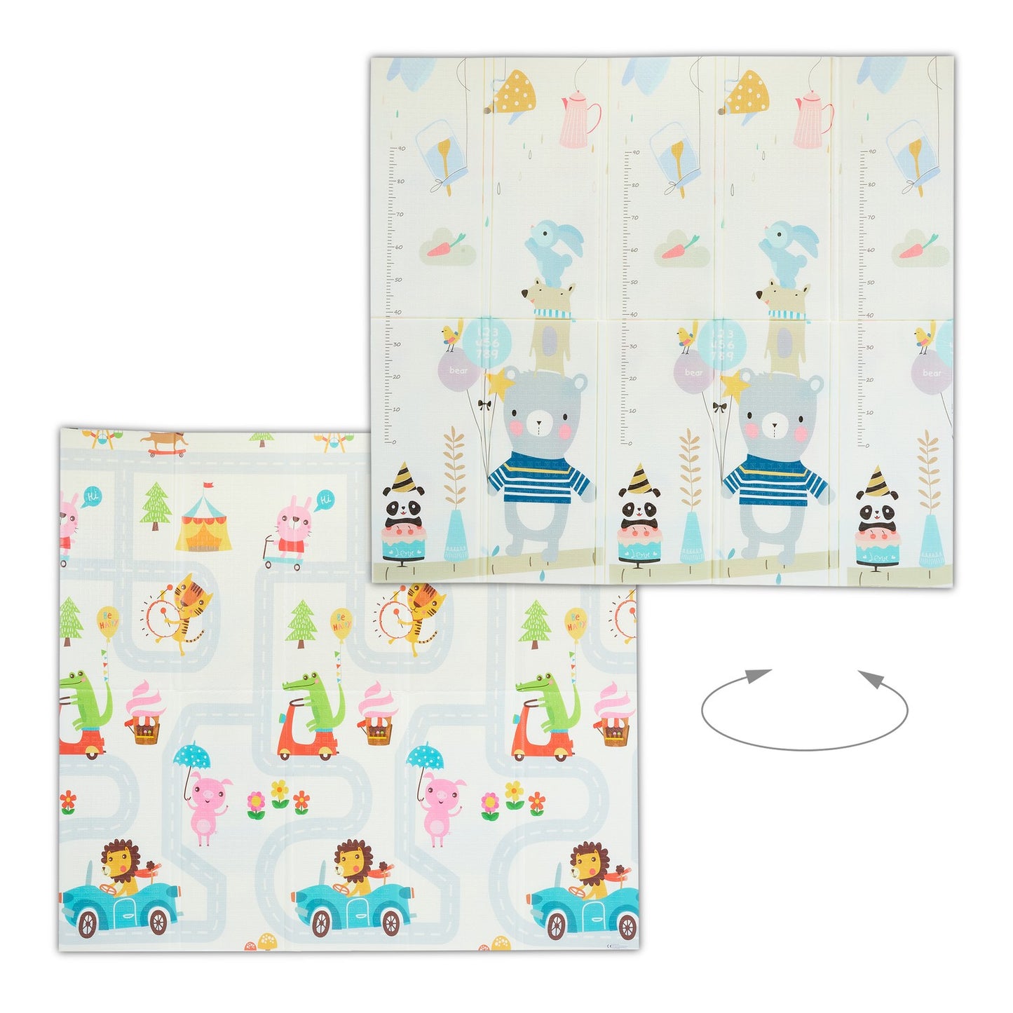 Foldable play mat with animal motifs