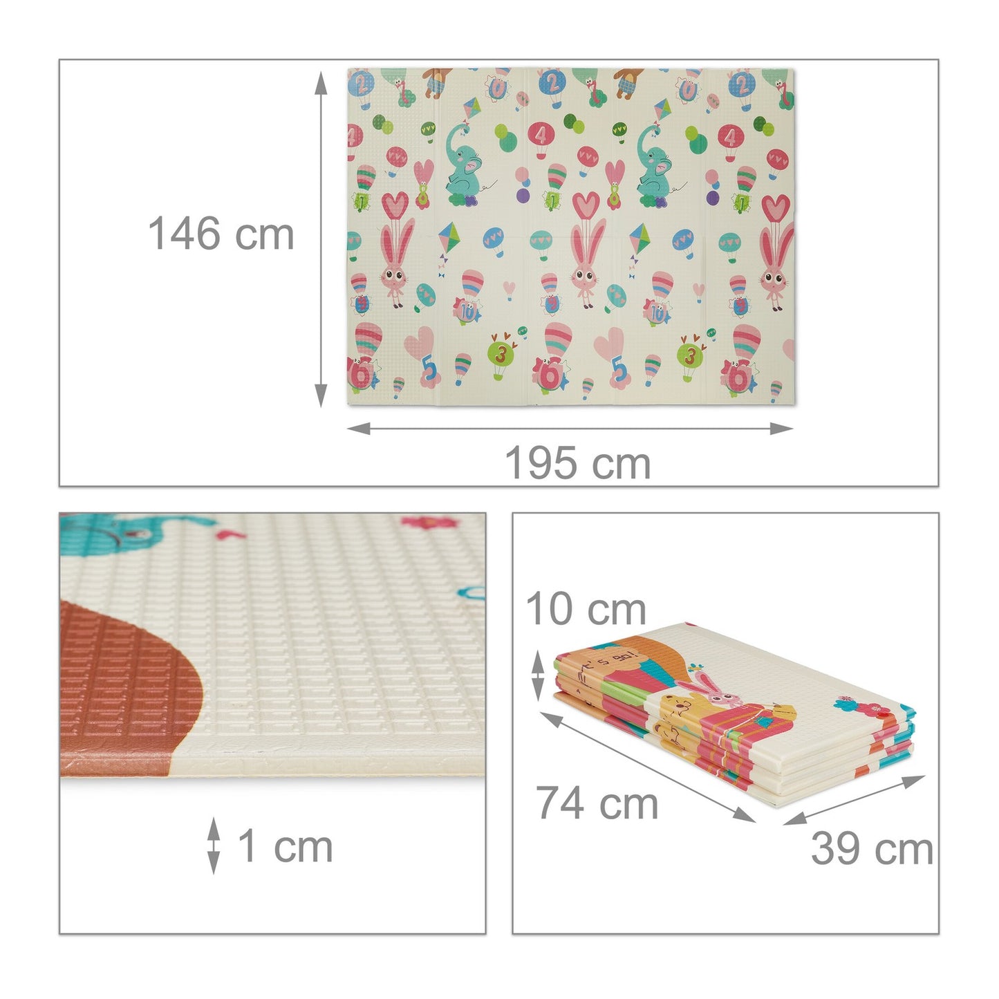 Foldable play mat with animal motifs