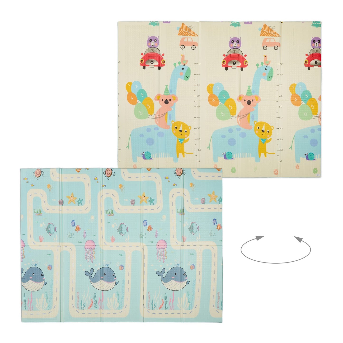 Foldable play mat with cute animal motifs