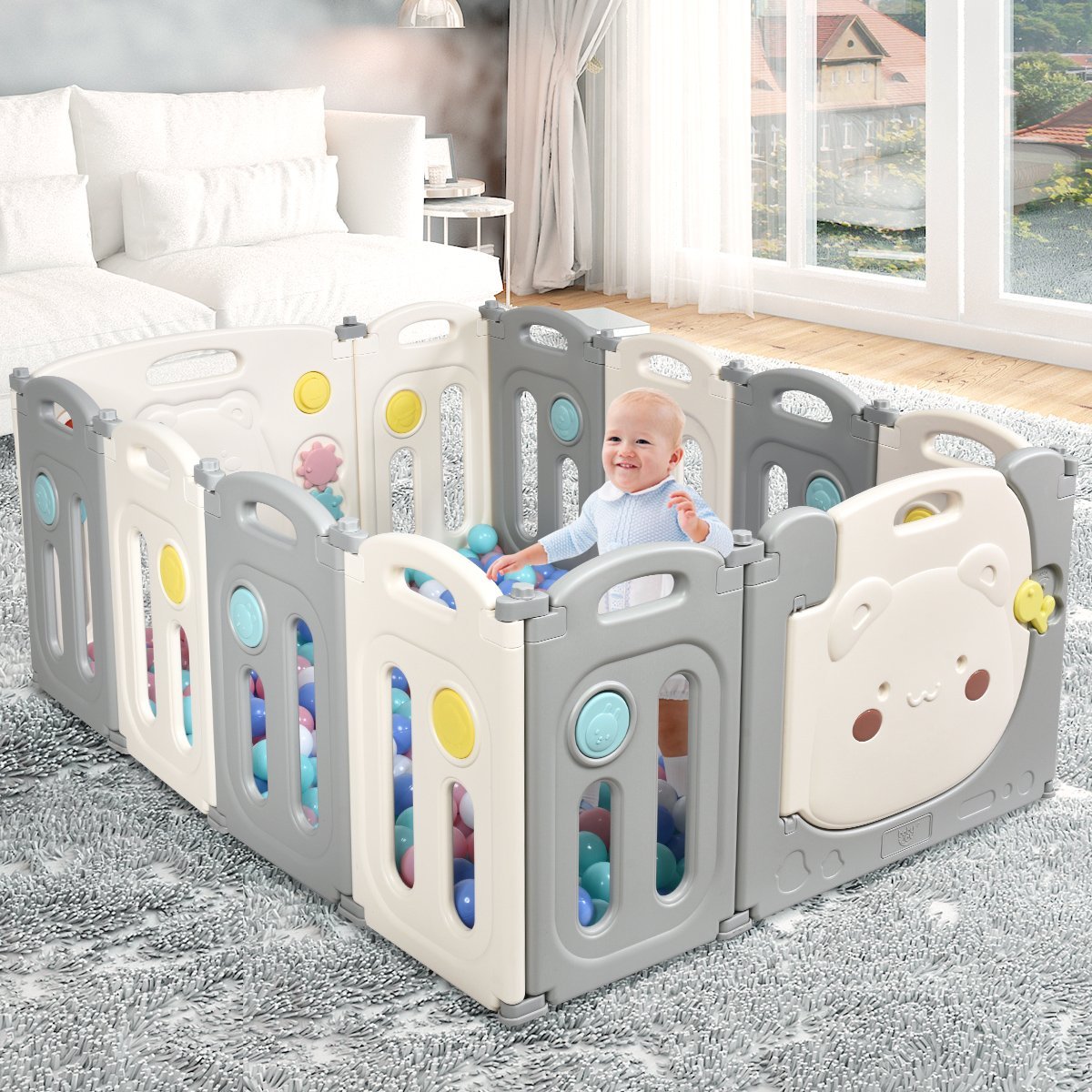 Foldable playpen with 12 panels baby playpen portable play fence