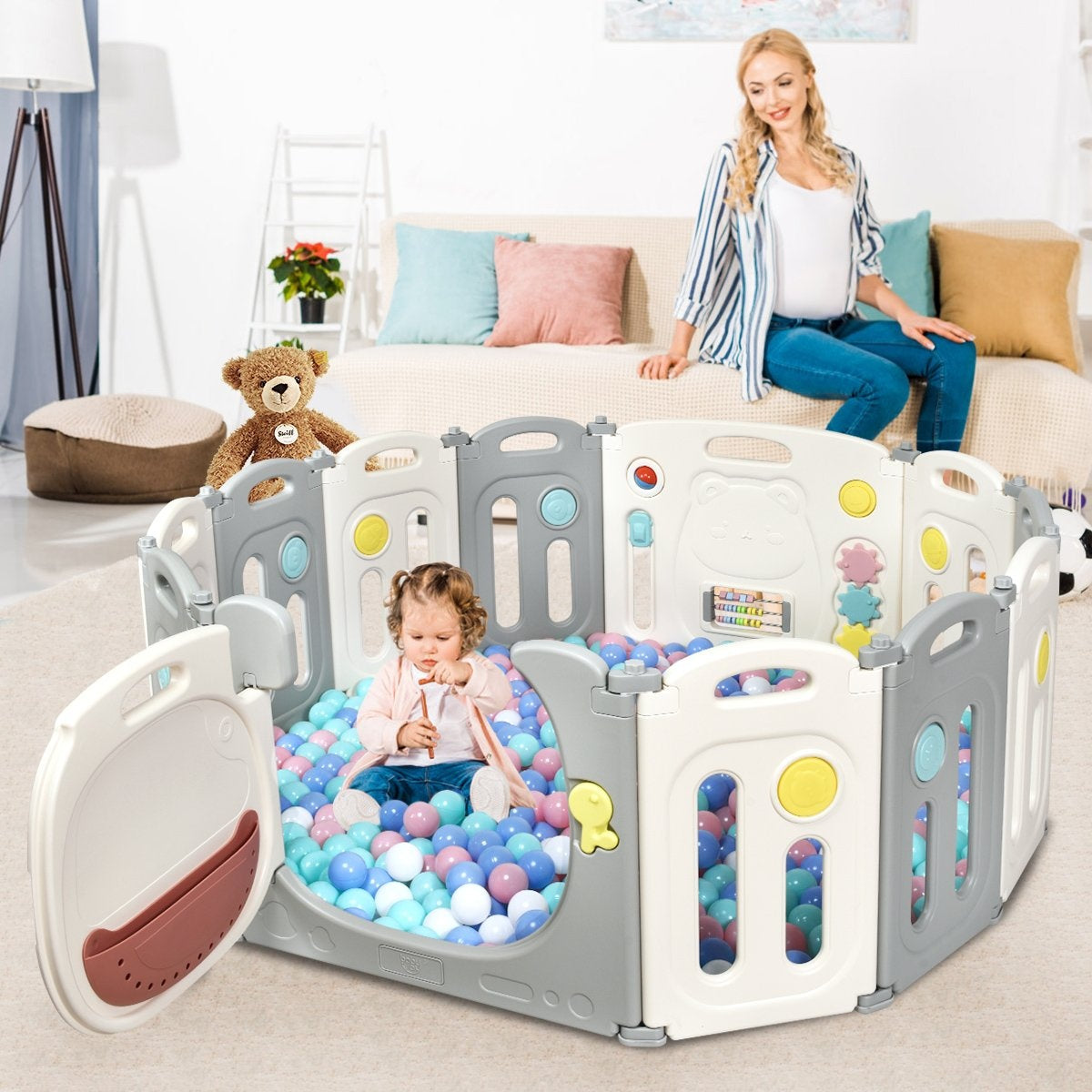 Foldable playpen with 12 panels baby playpen portable play fence