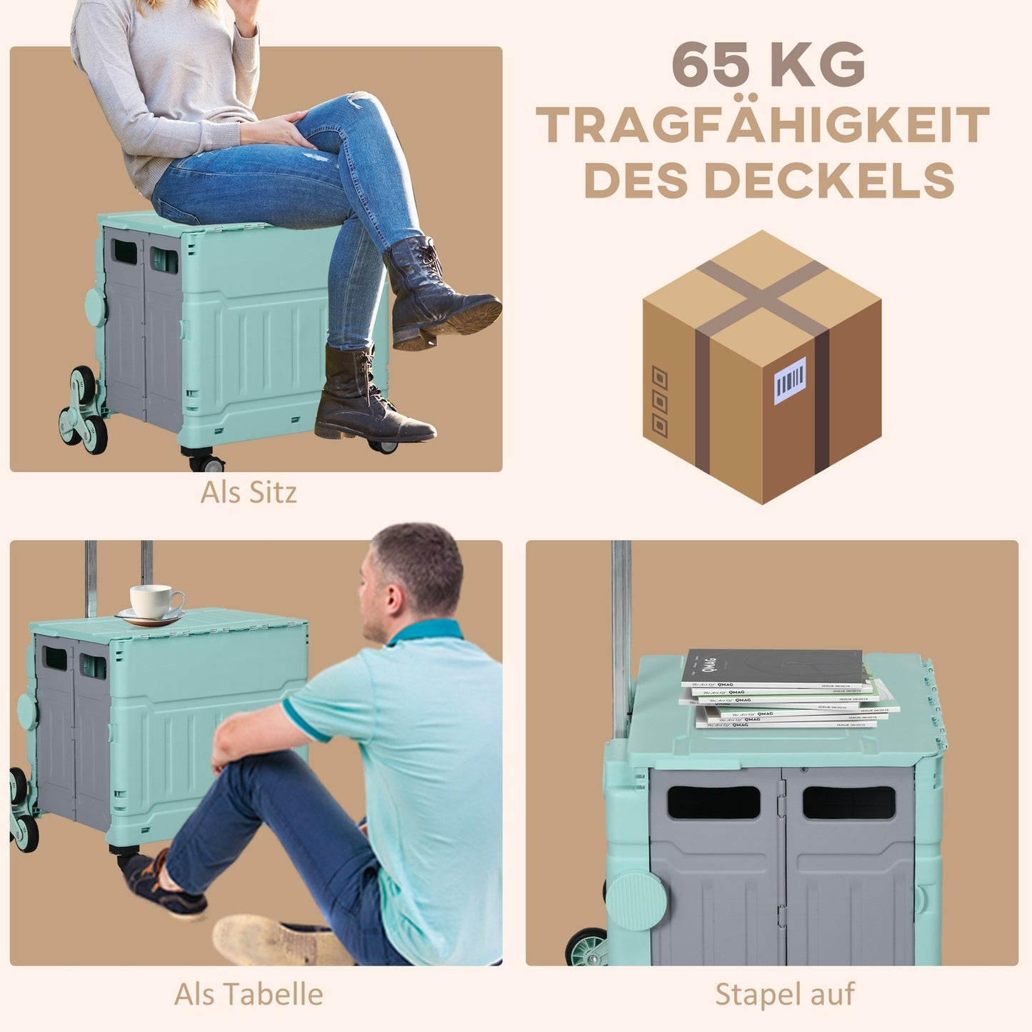 Folding shopping trolley - 80 kg capacity, telescopic handle
