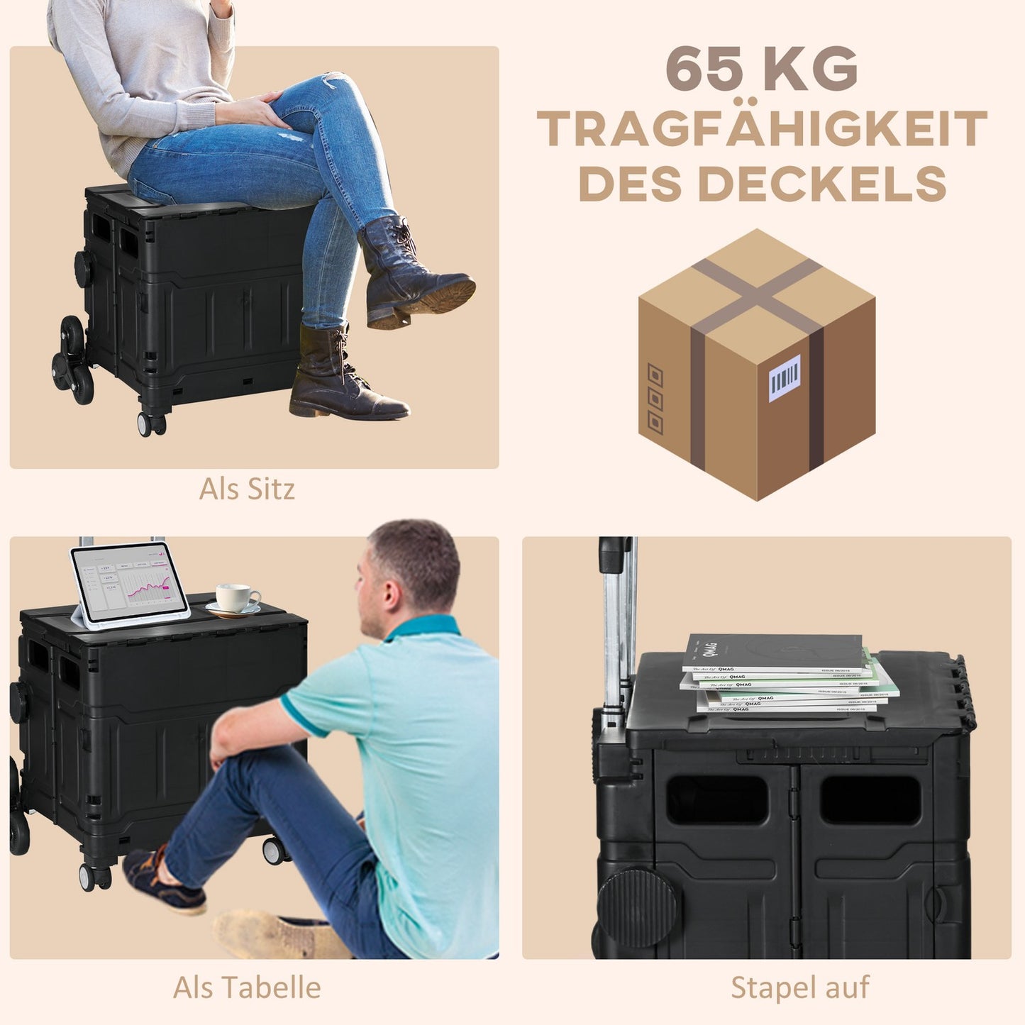 Folding shopping cart, 80 kg capacity, stair climber