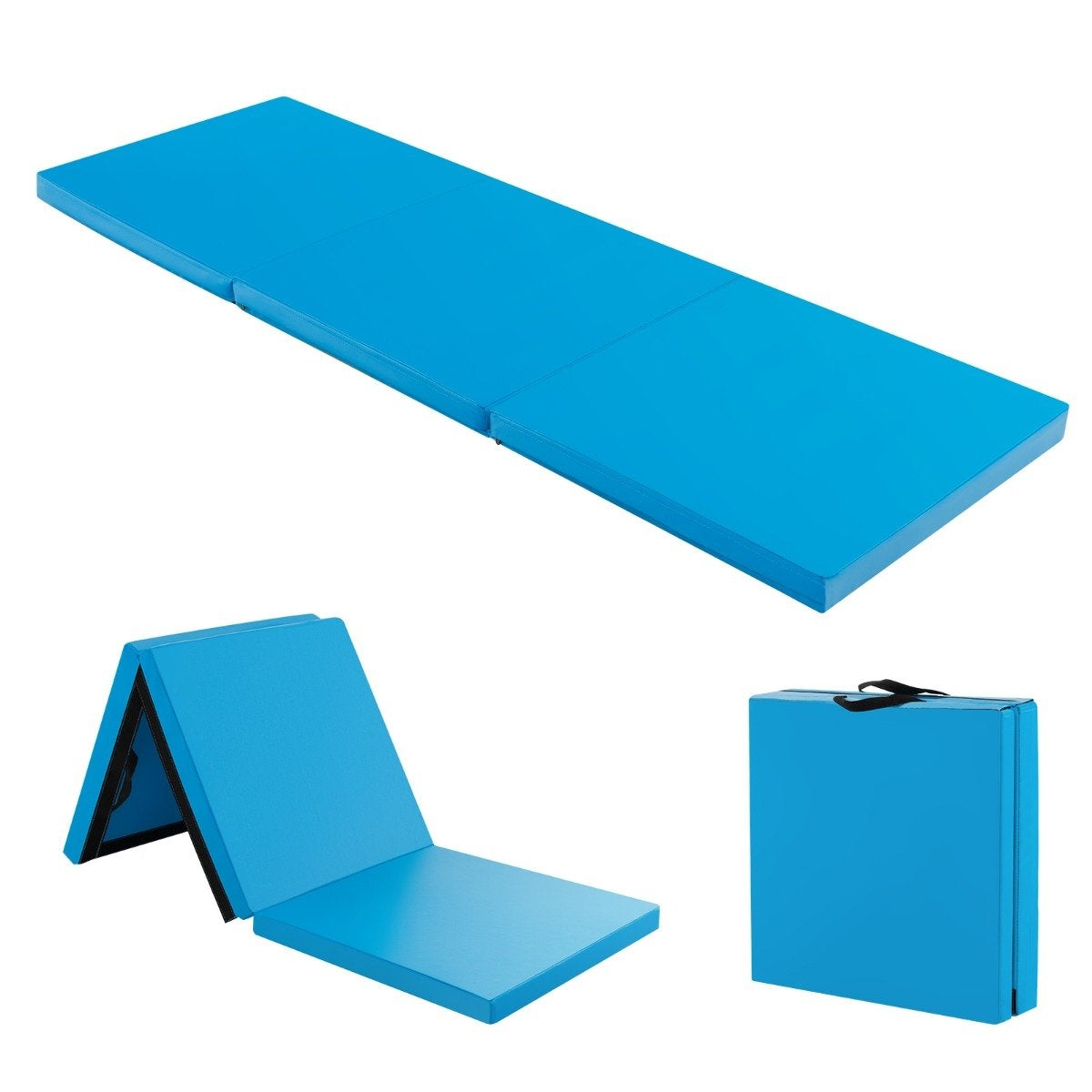 Foldable soft floor mat with 2 handles Non-slip gymnastics mat 180 x 60 x 5 cm Blue