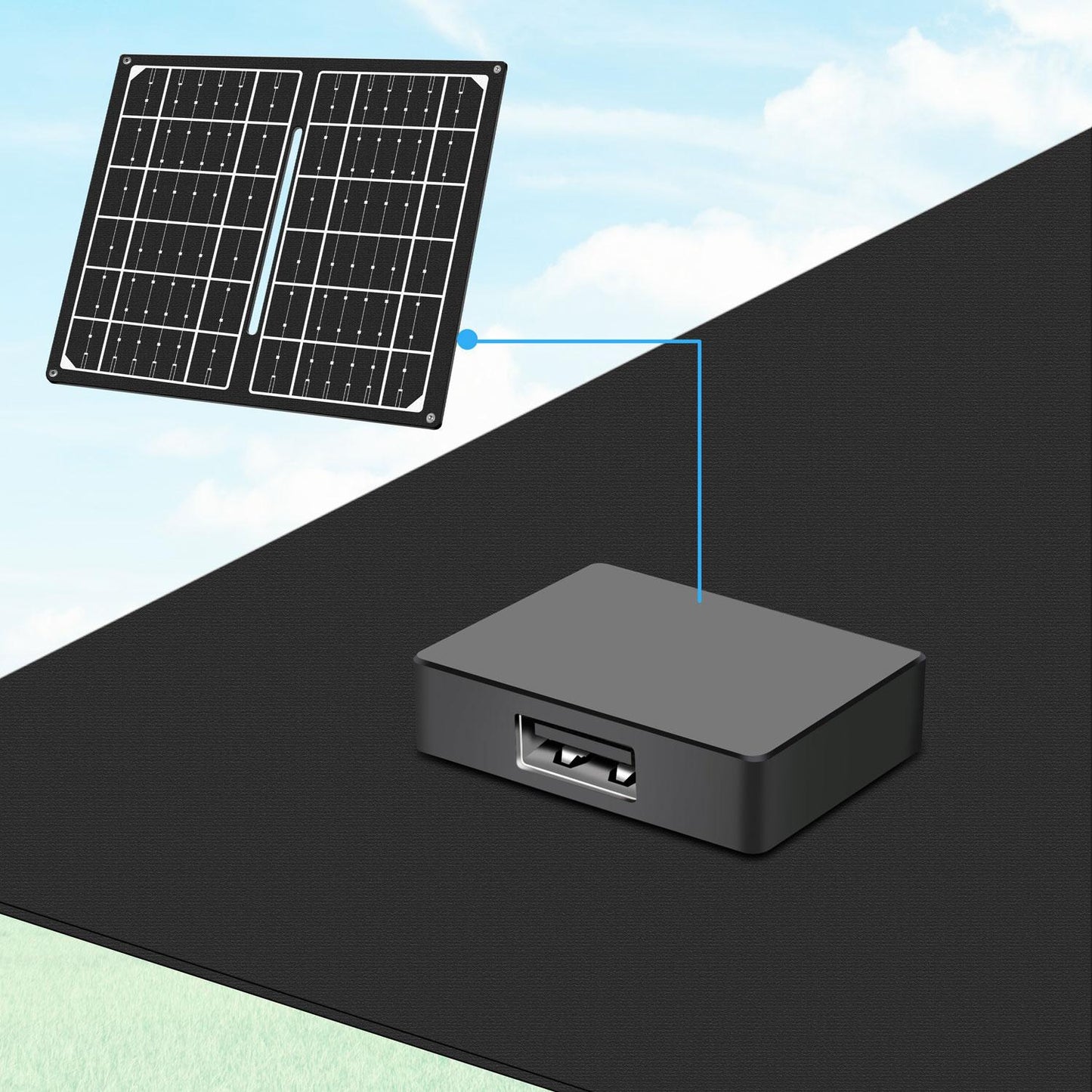 Foldable solar panel with USB charger 1 x USB-A 7W